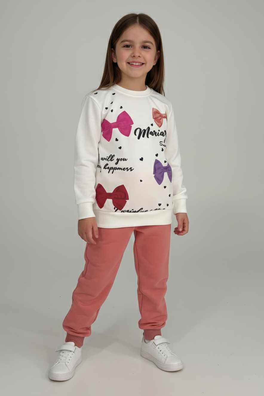 Kız Çocuk Gül Baskılı Pijama Takımı - 28164-GUL