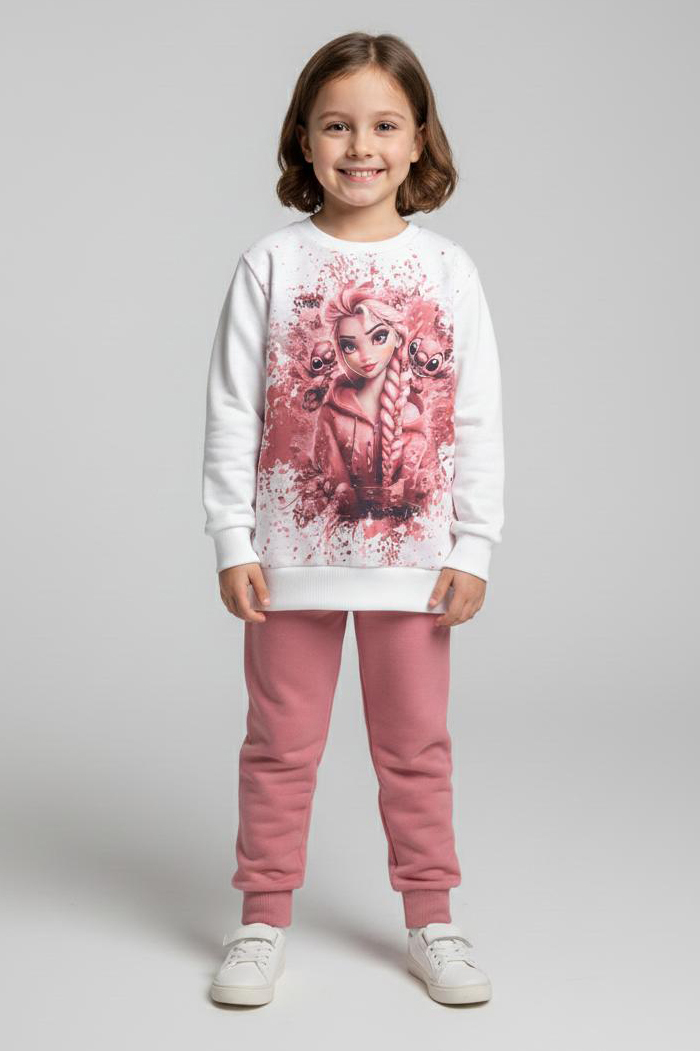 Kız Çocuk Gül Baskılı Pijama Takımı - 28165-GUL