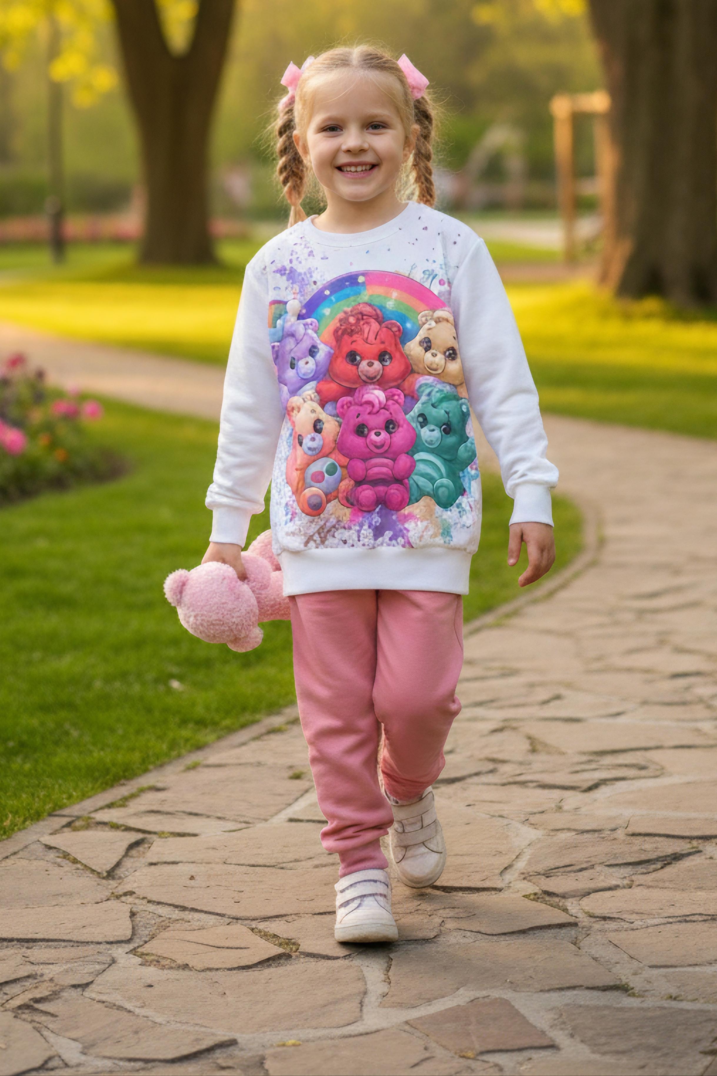 Kız Çocuk Gul Kurusu Baskılı Pijama Takımı - 28107-GUL-KURUSU