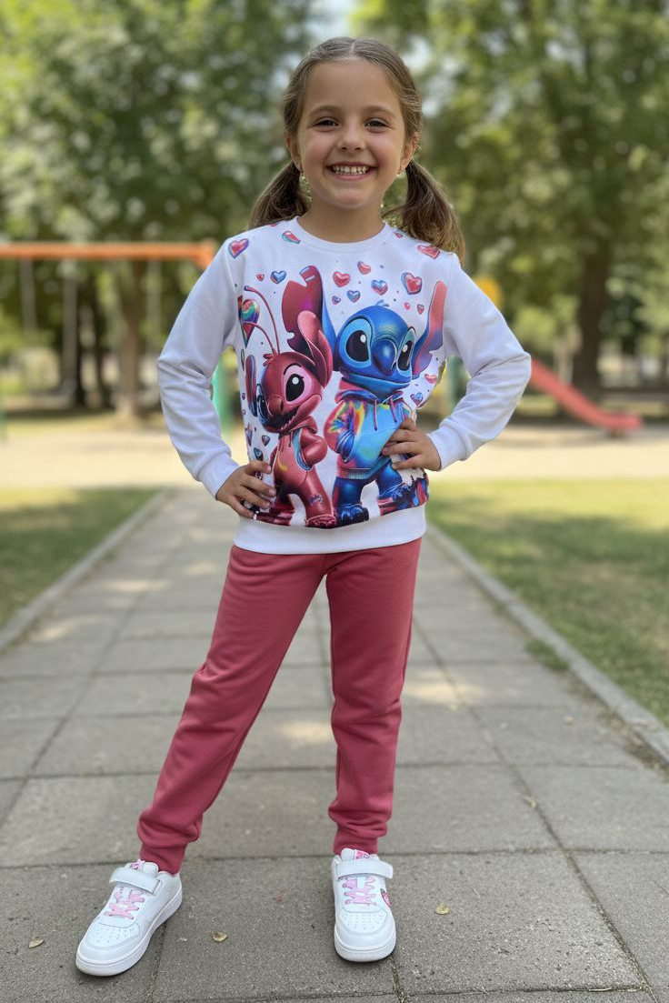 Kız Çocuk Gul Kurusu Baskılı Pijama Takımı - 28246-GUL-KURUSU