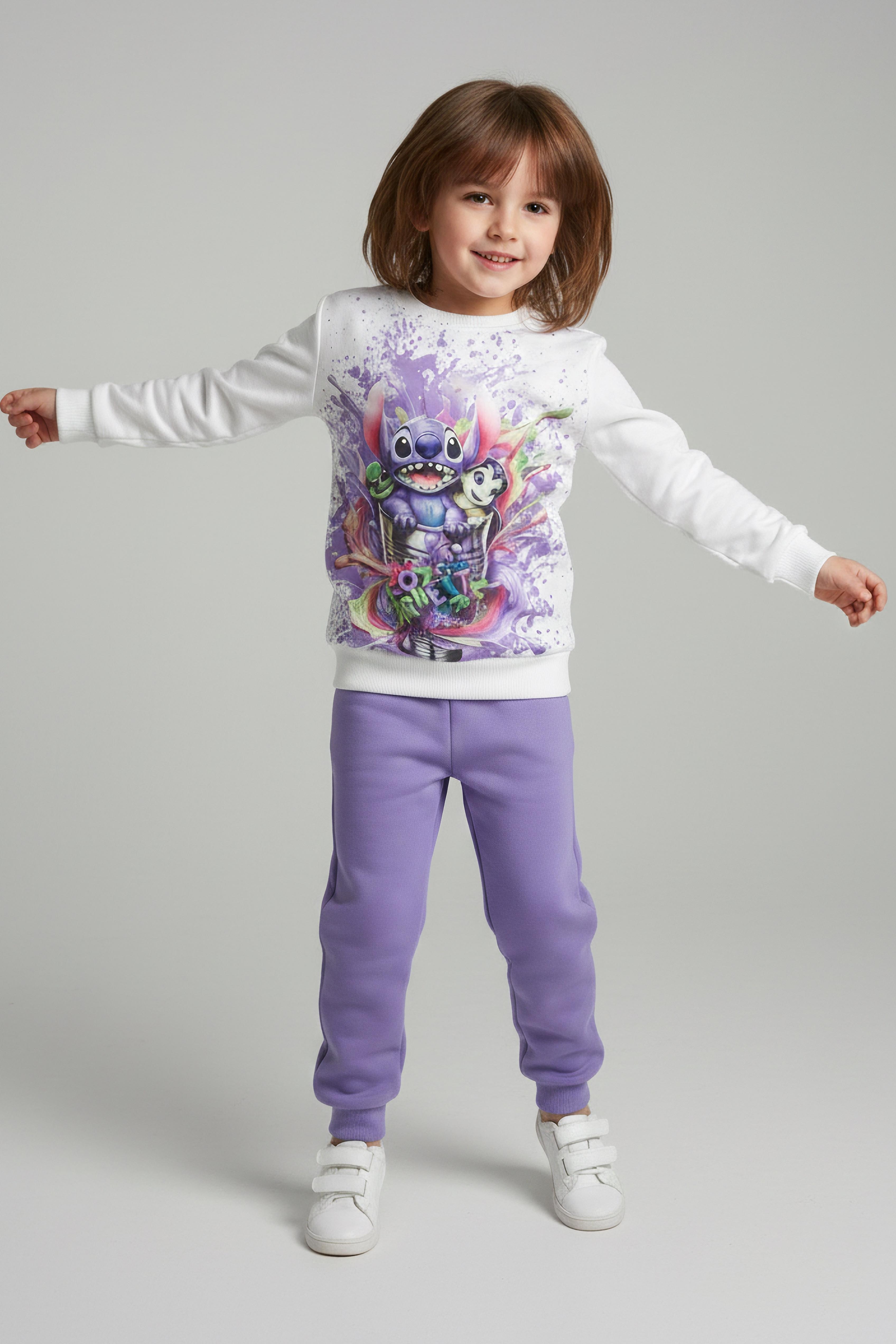 Kız Çocuk Lila Baskılı Pijama Takımı - 28096-LILA