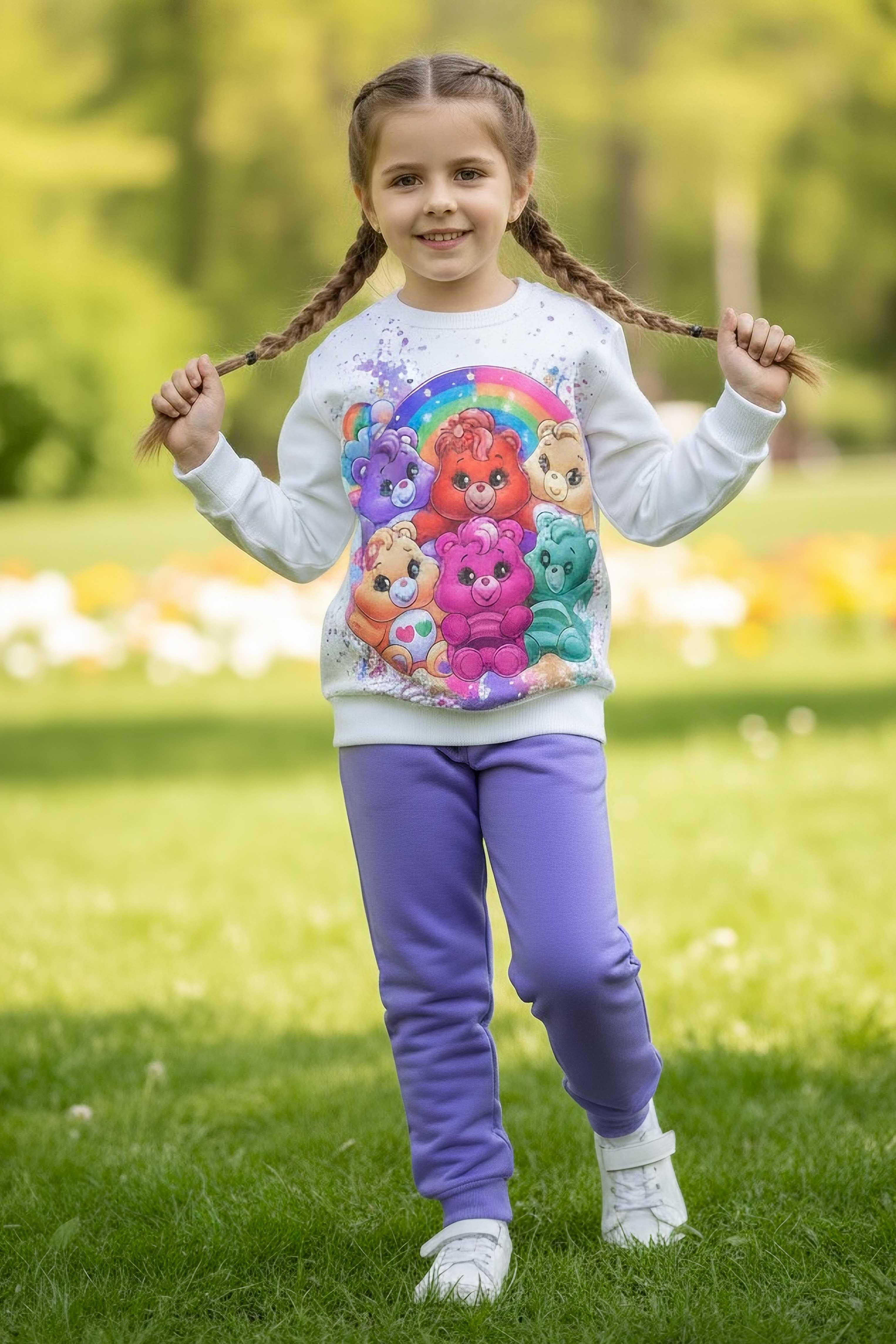 Kız Çocuk Lila Baskılı Pijama Takımı - 28107-LILA
