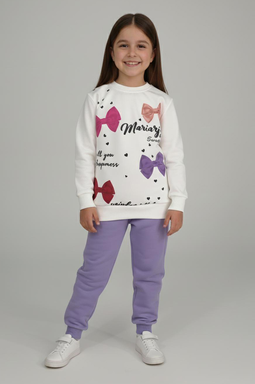 Kız Çocuk Lila Baskılı Pijama Takımı - 28164-LILA