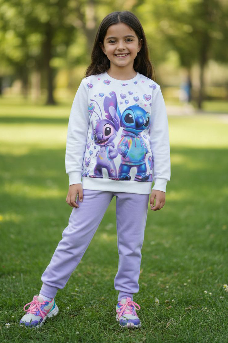 Kız Çocuk Lila Baskılı Pijama Takımı - 28246-LILA