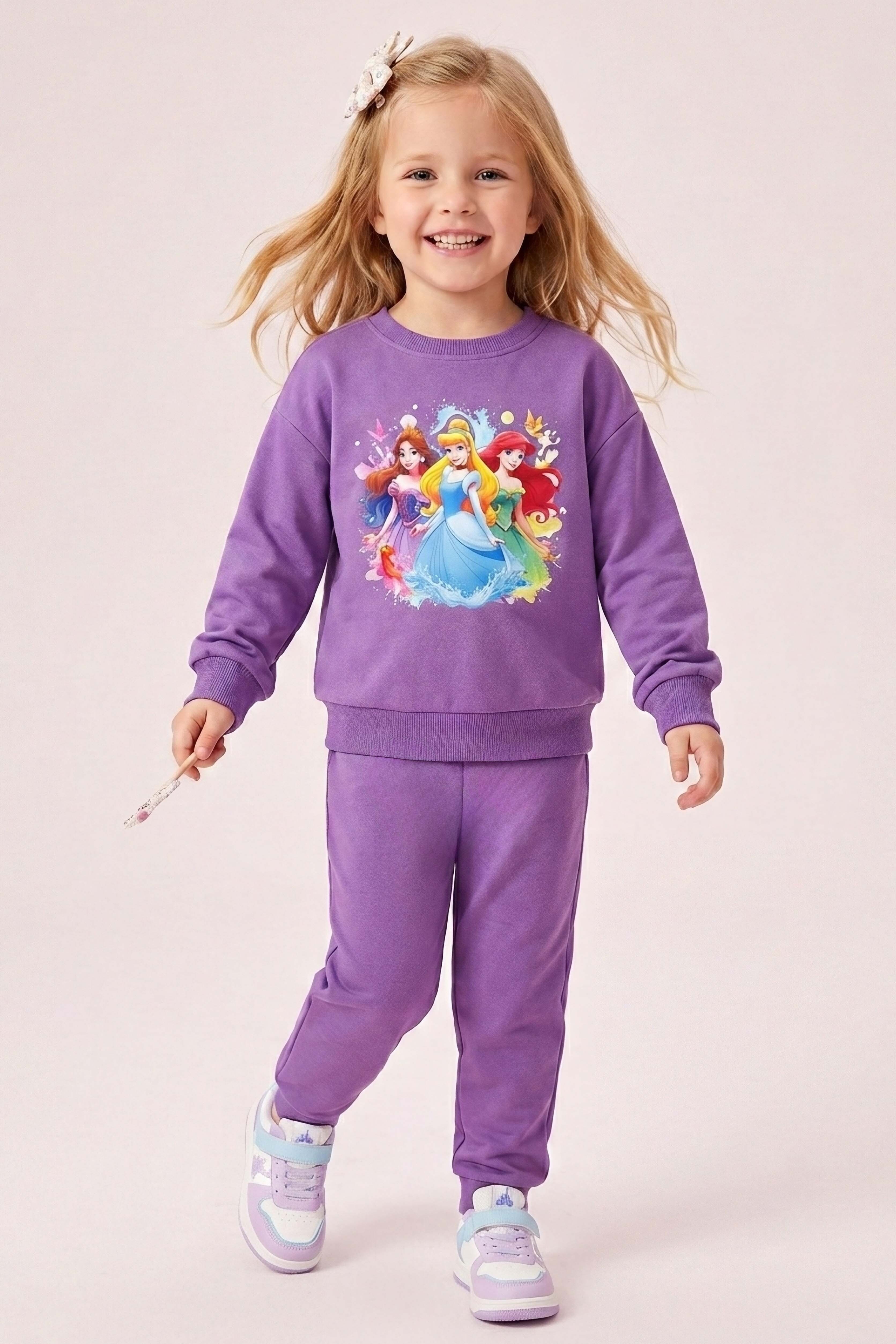 Kız Çocuk Lila Baskılı Pijama Takımı - 28306-LILA