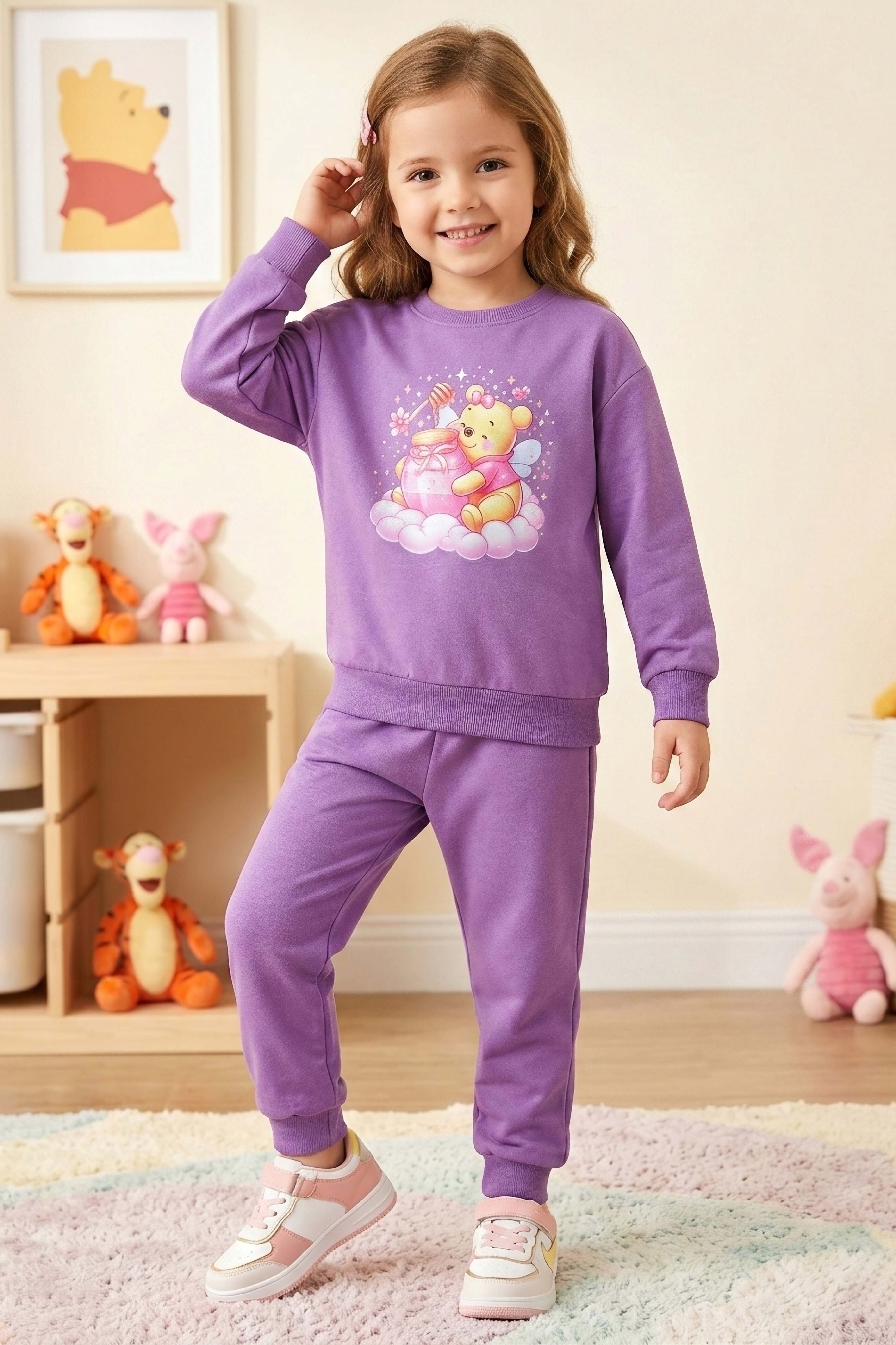 Kız Çocuk Lila Baskılı Pijama Takımı - 28307-LILA