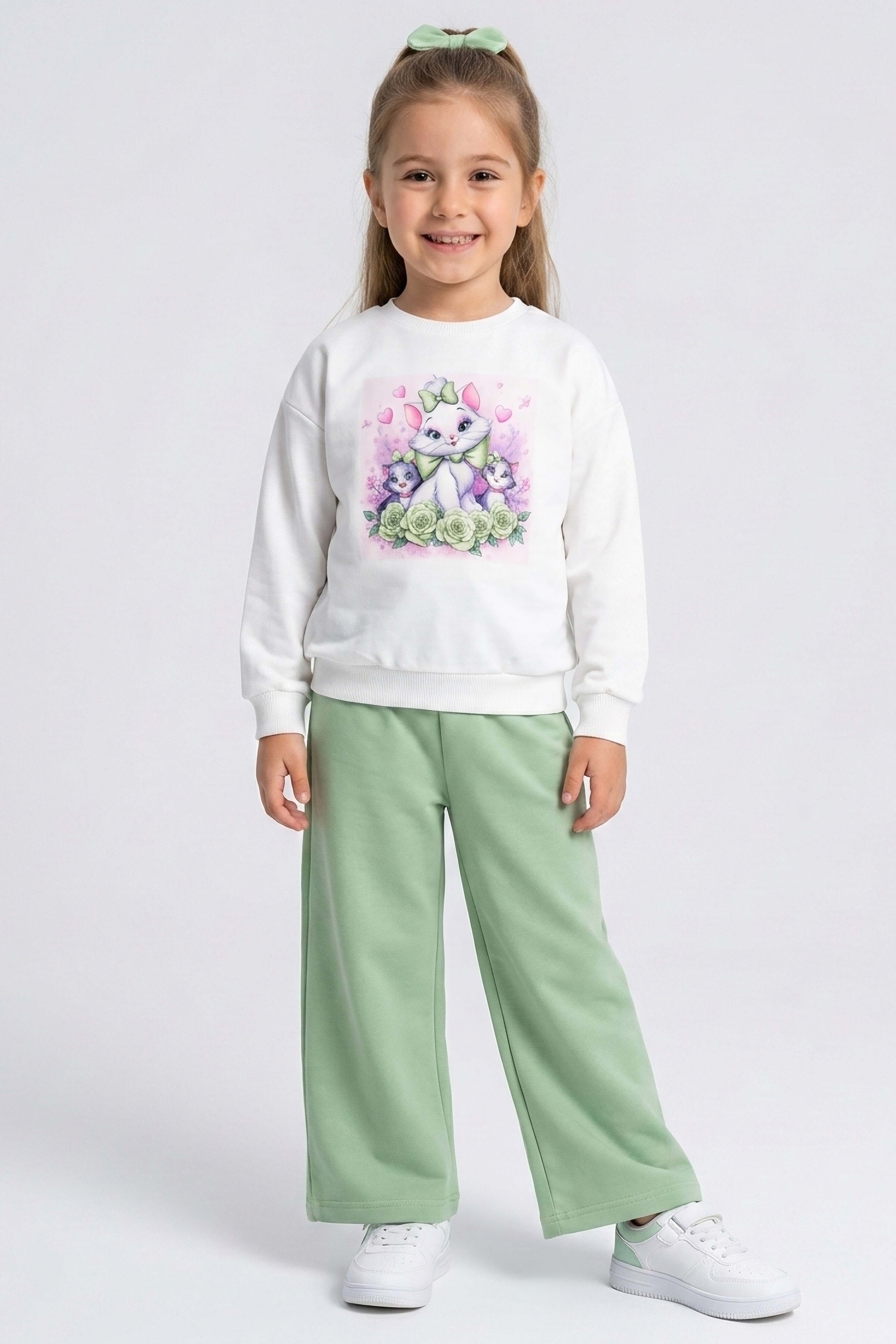 Kız Çocuk Mint Baskılı Pijama Takımı - 28304-MINT