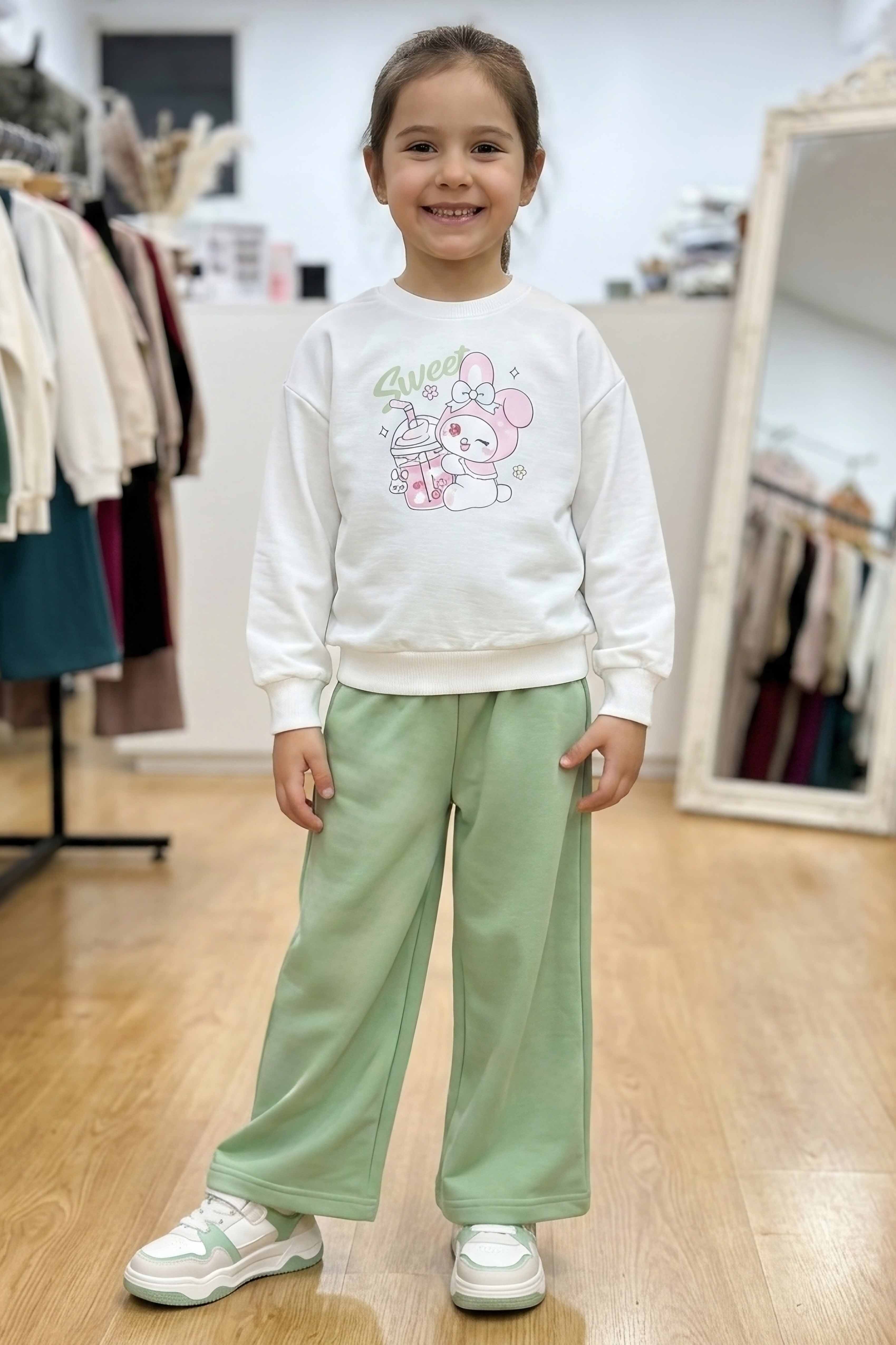 Kız Çocuk Mint Baskılı Pijama Takımı - 28305-MINT