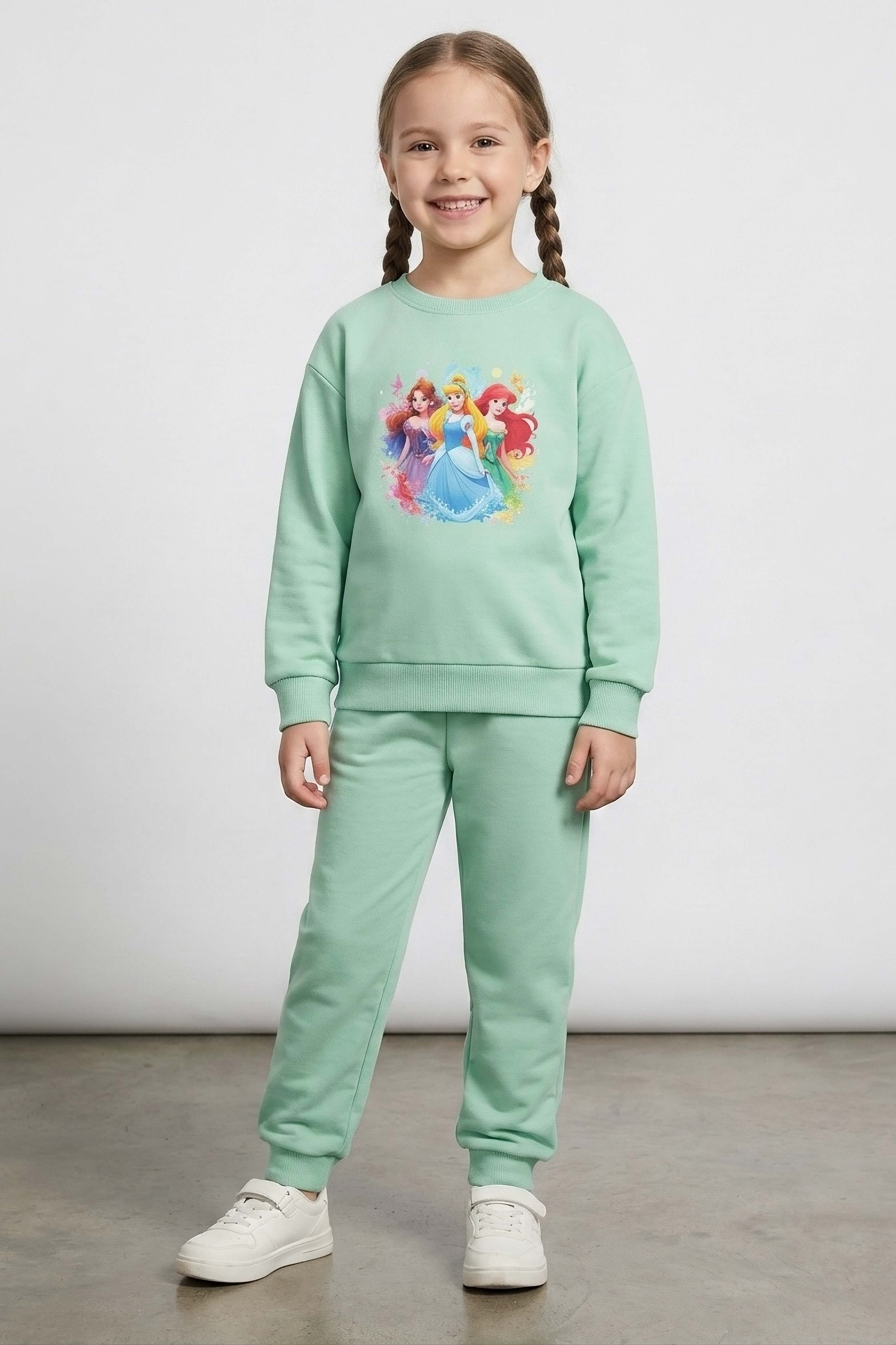 Kız Çocuk Mint Baskılı Pijama Takımı - 28306-MINT