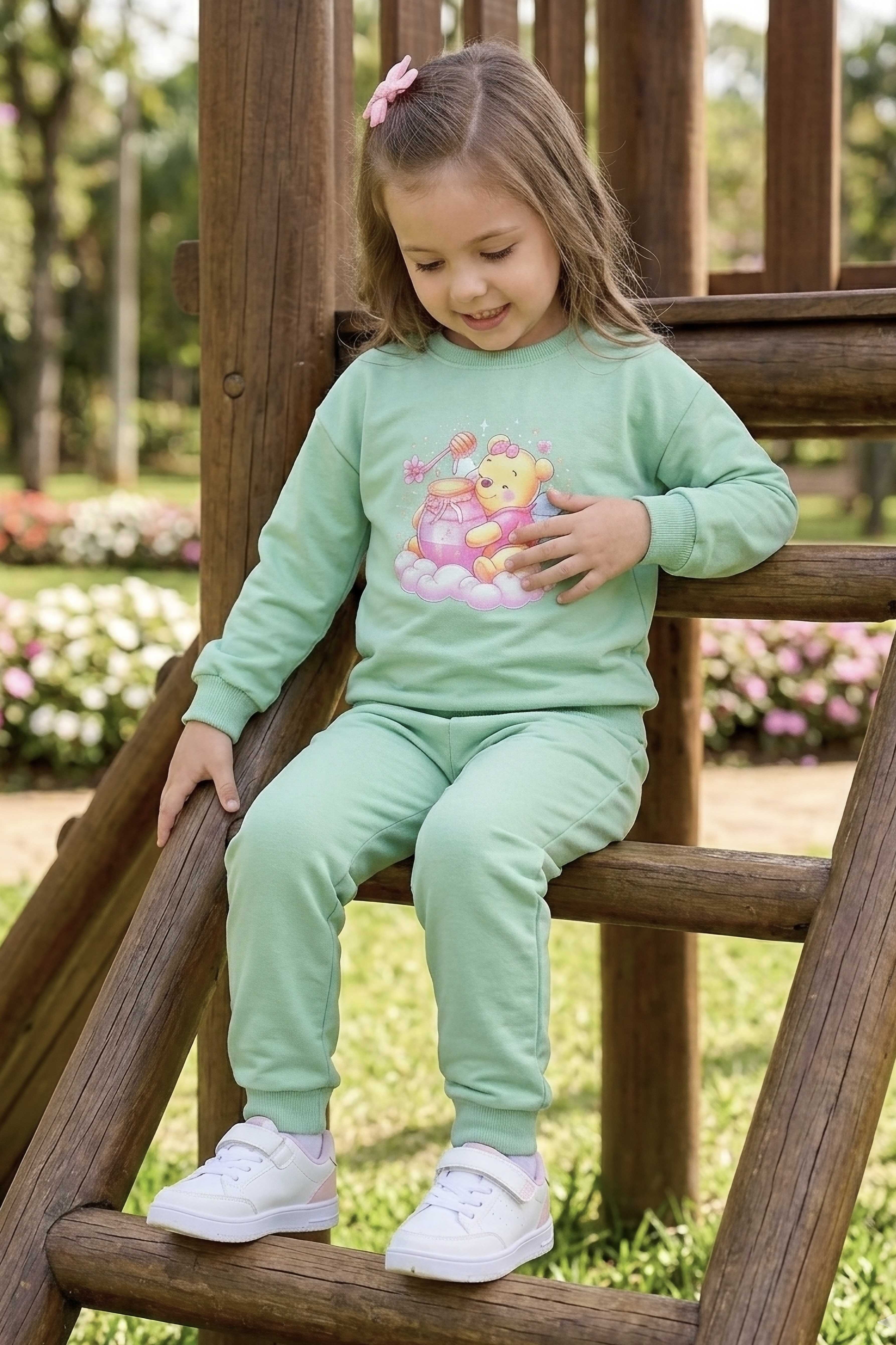 Kız Çocuk Mint Baskılı Pijama Takımı - 28307-MINT