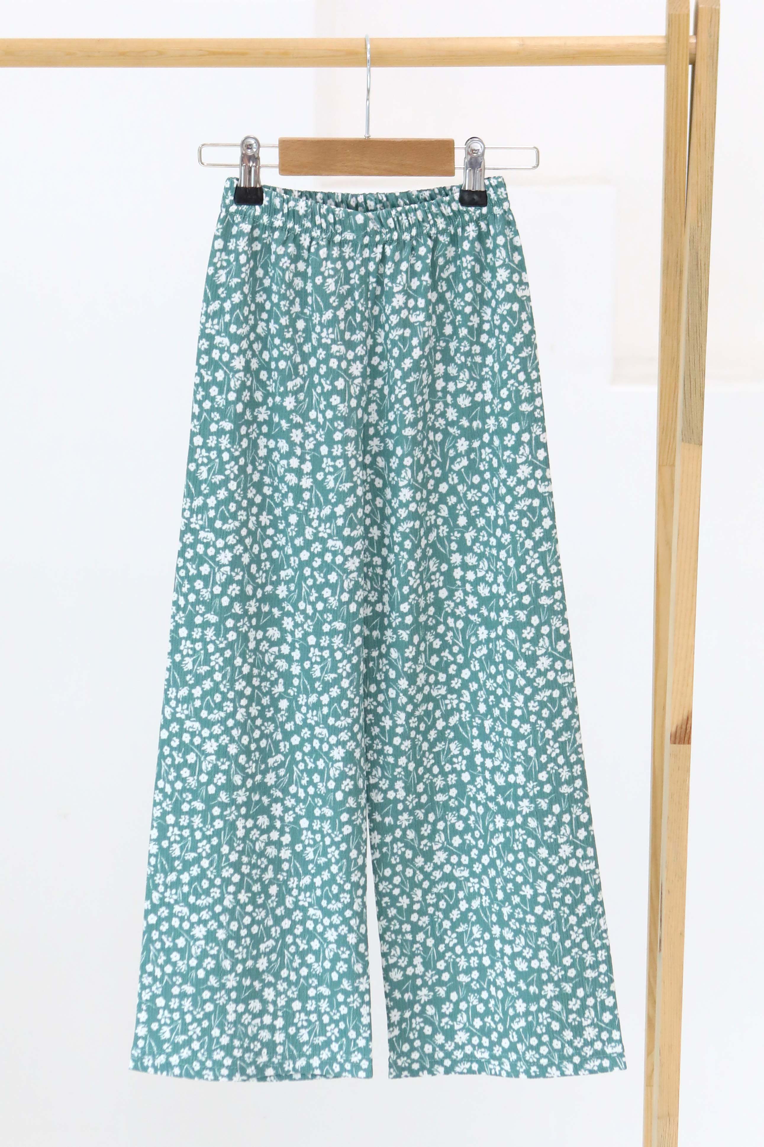 Kız Çocuk Mint Çiçek Desenli Pantolon - 27307