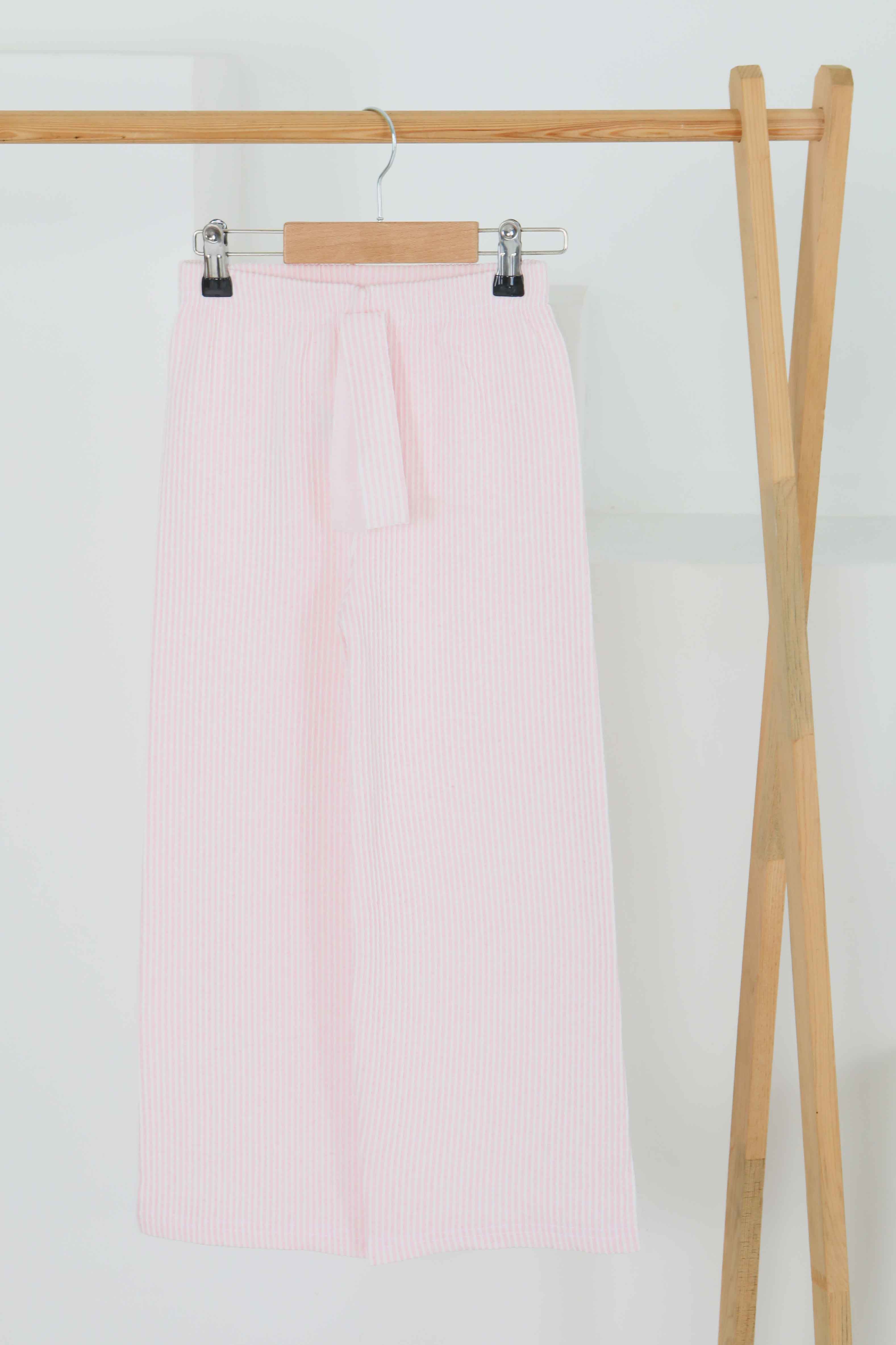 Kız Çocuk Pembe Çizgili Beli Lastikli Pantolon - 27448