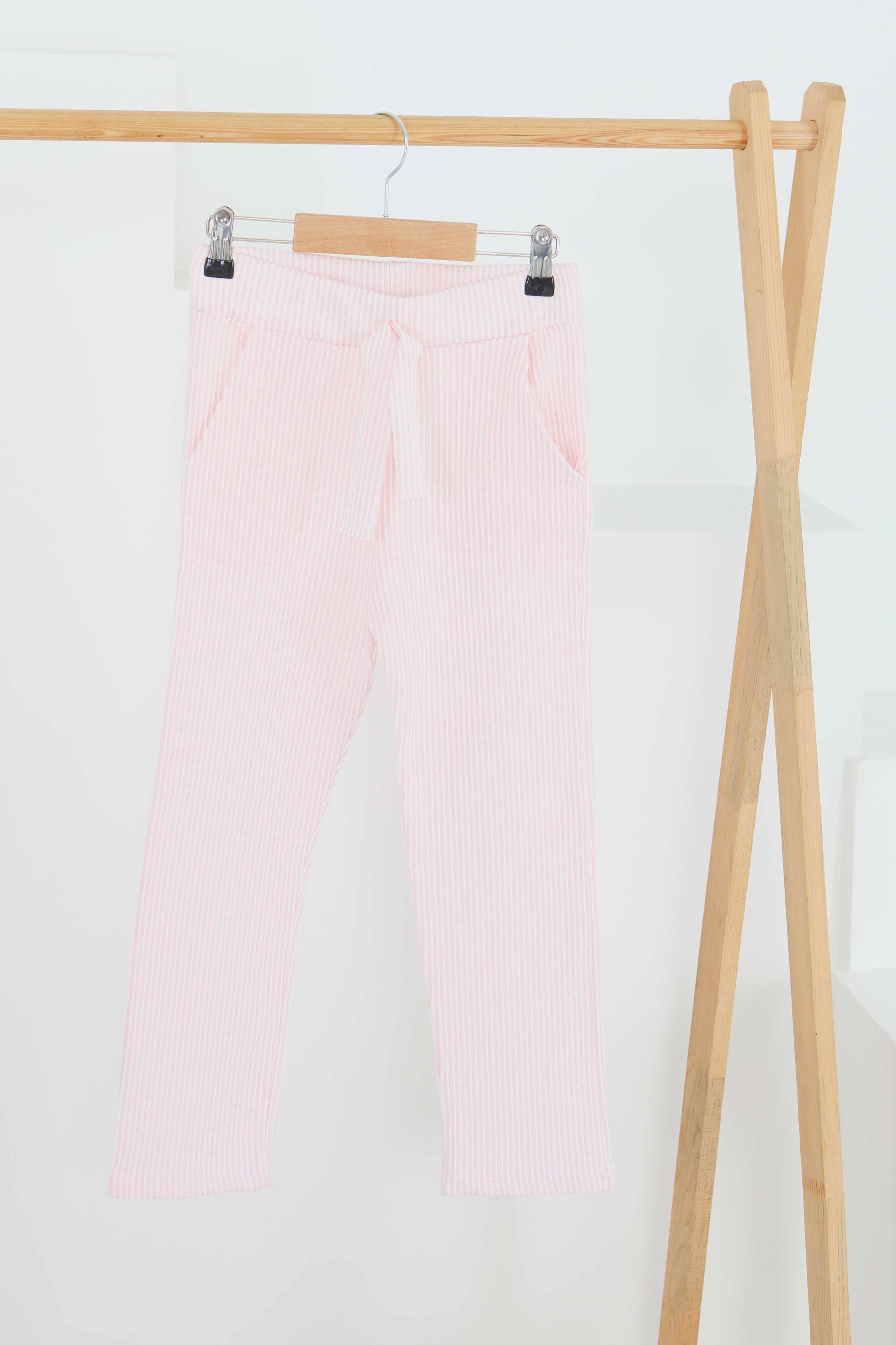 Kız Çocuk Pembe Çizgili Cepli Pantolon - 27450