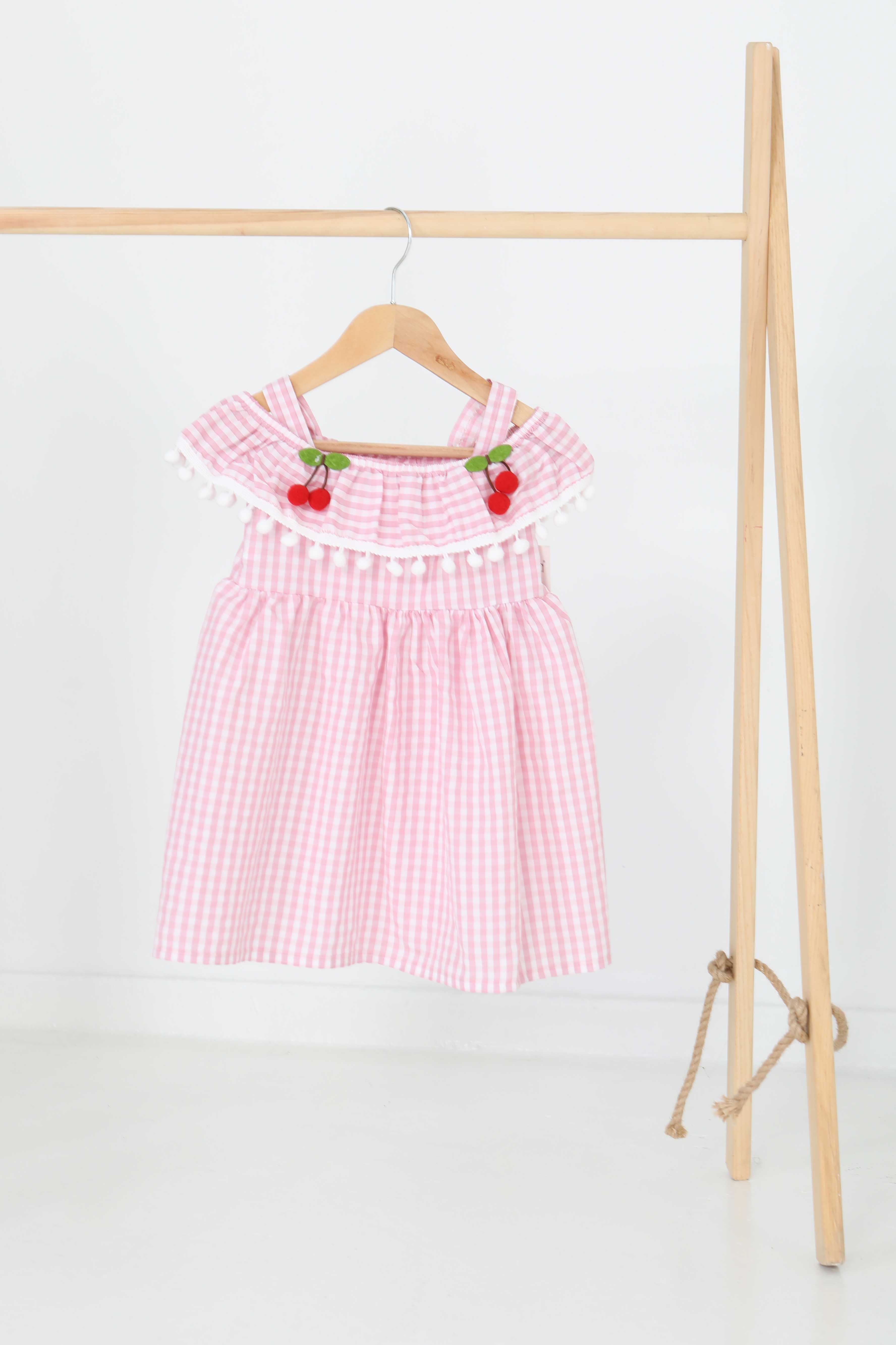 Kız Çocuk Pembe Kirazlı Elbise - 27164