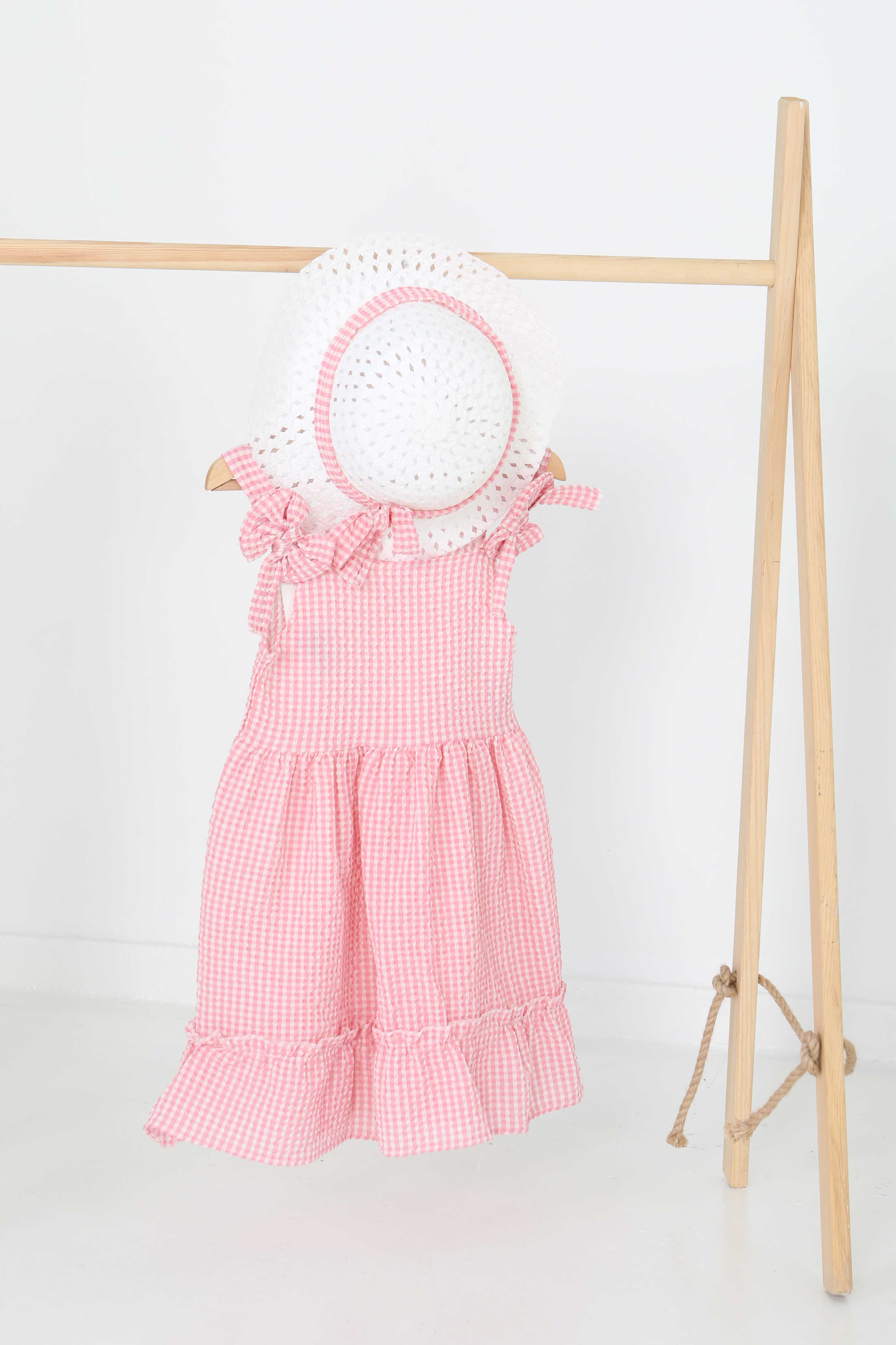 Kız Çocuk Pembe Şapkalı Elbise - 27050