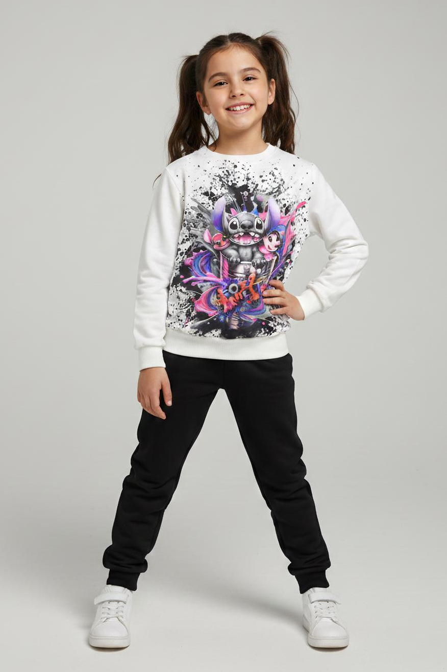 Kız Çocuk Siyah Baskılı Pijama Takımı - 28096-SIYAH