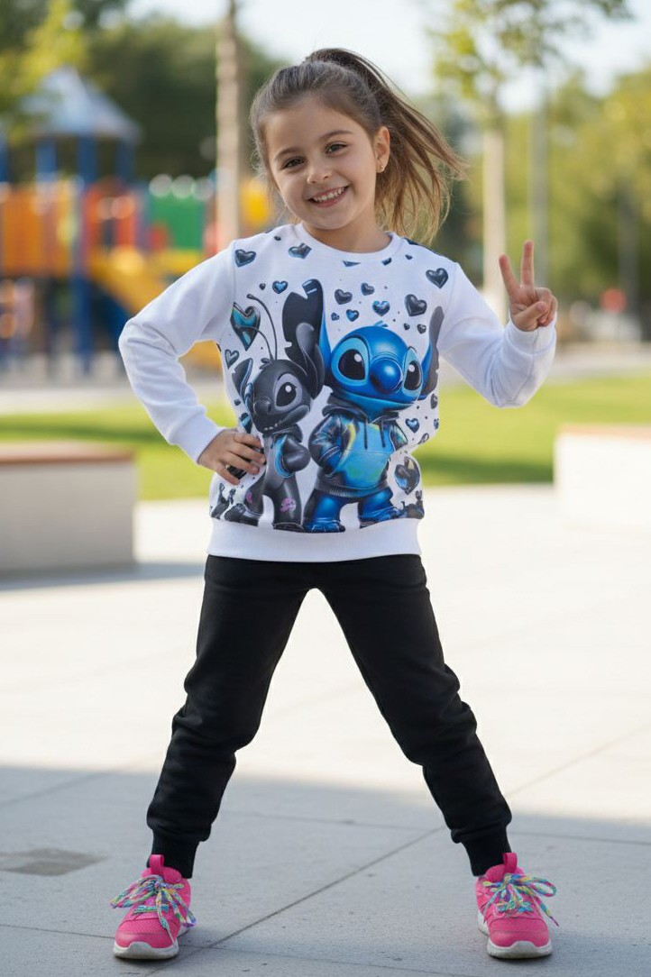 Kız Çocuk Siyah Baskılı Pijama Takımı - 28246-SIYAH