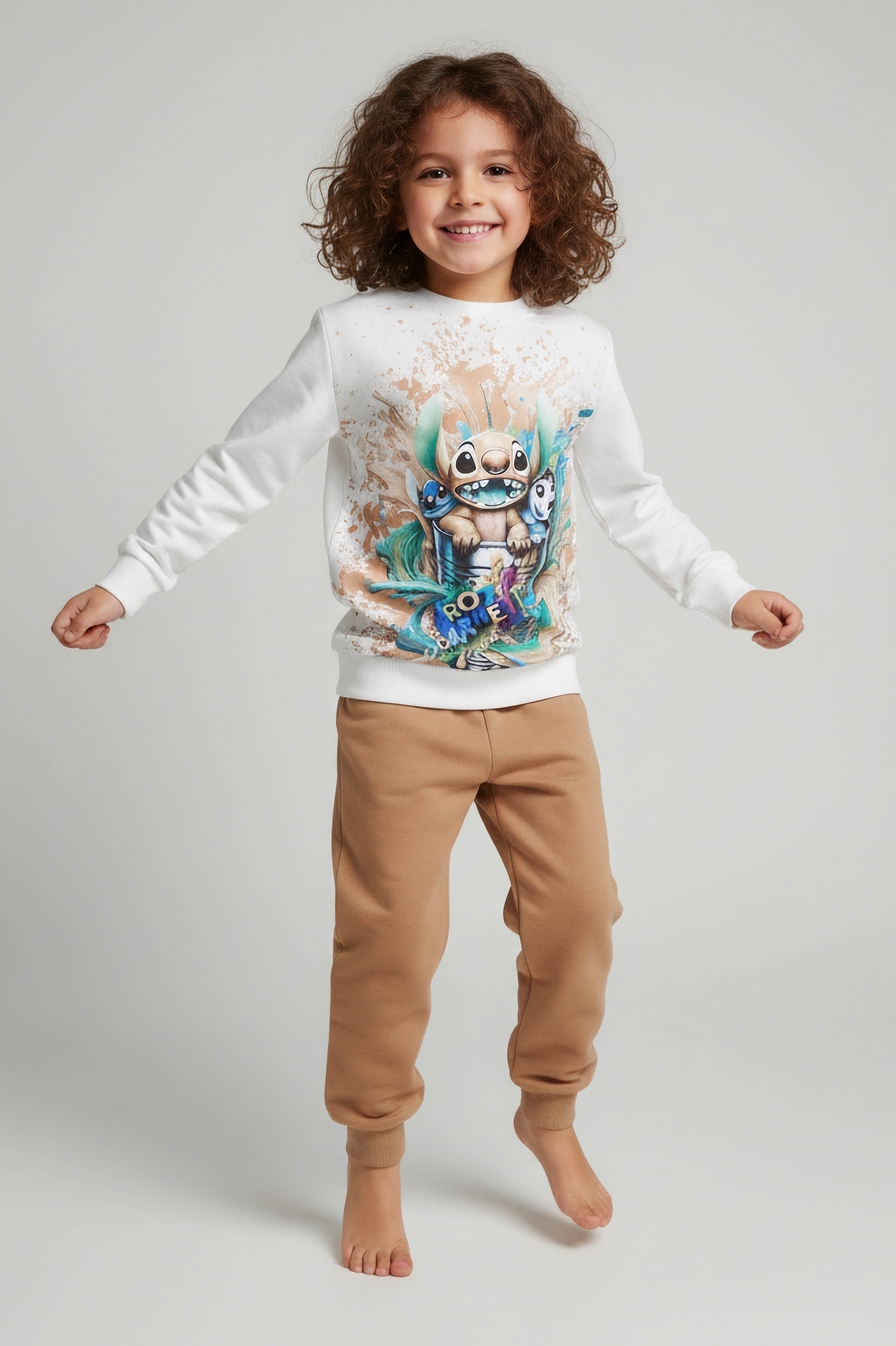 Kız Çocuk Vizon Baskılı Pijama Takımı - 28096-VIZON