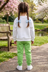 Kız Çocuk Yesil Baskılı İki İplik Çocuk Pijama Takımı - 28347-YESIL - TOFİSA (1)