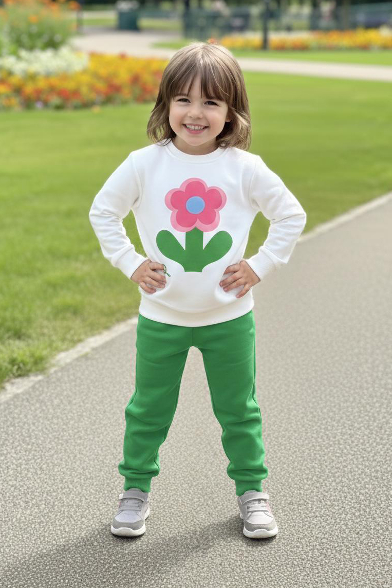 Kız Çocuk Yesil Baskılı Pijama Takımı - 28163-YESIL