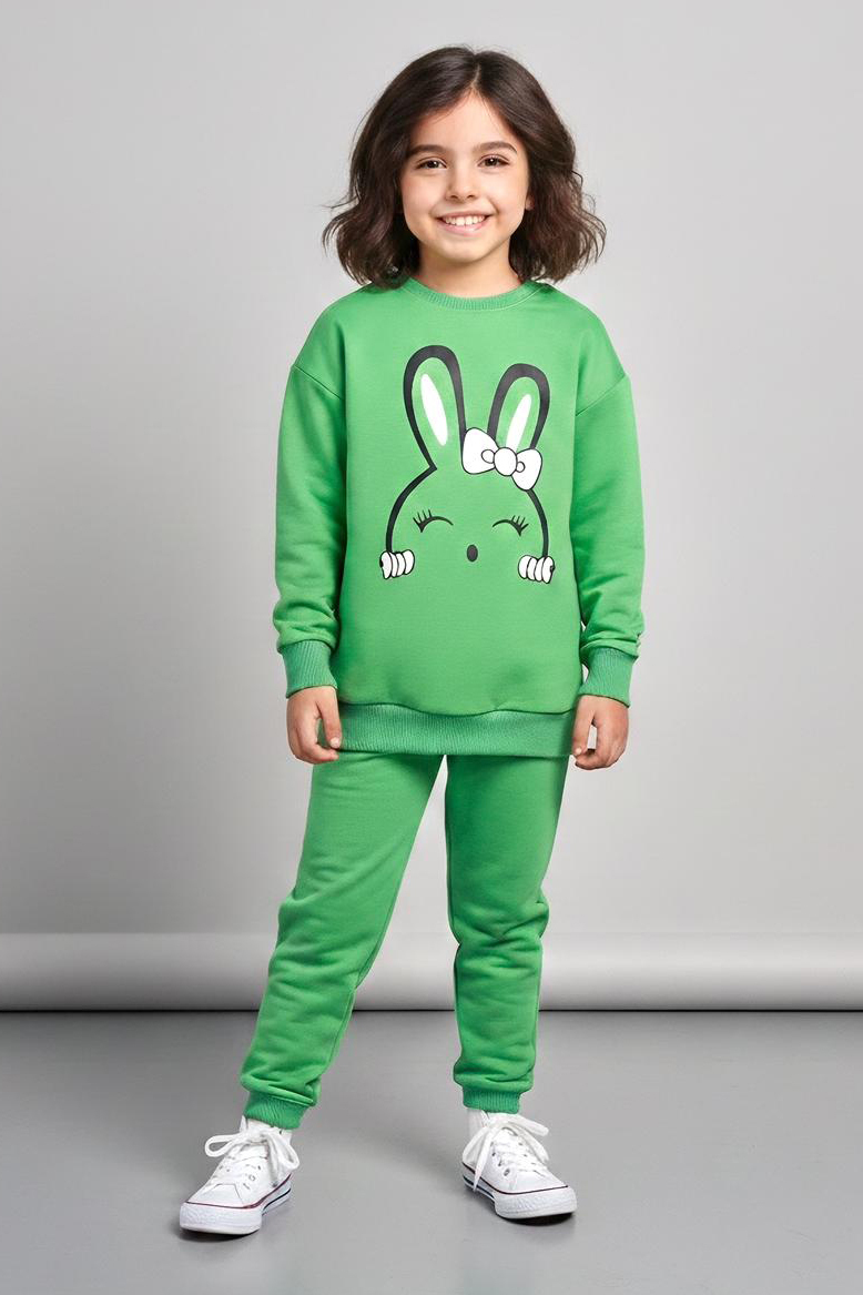Kız Çocuk Yesil Baskılı Pijama Takımı - 28177-YESIL