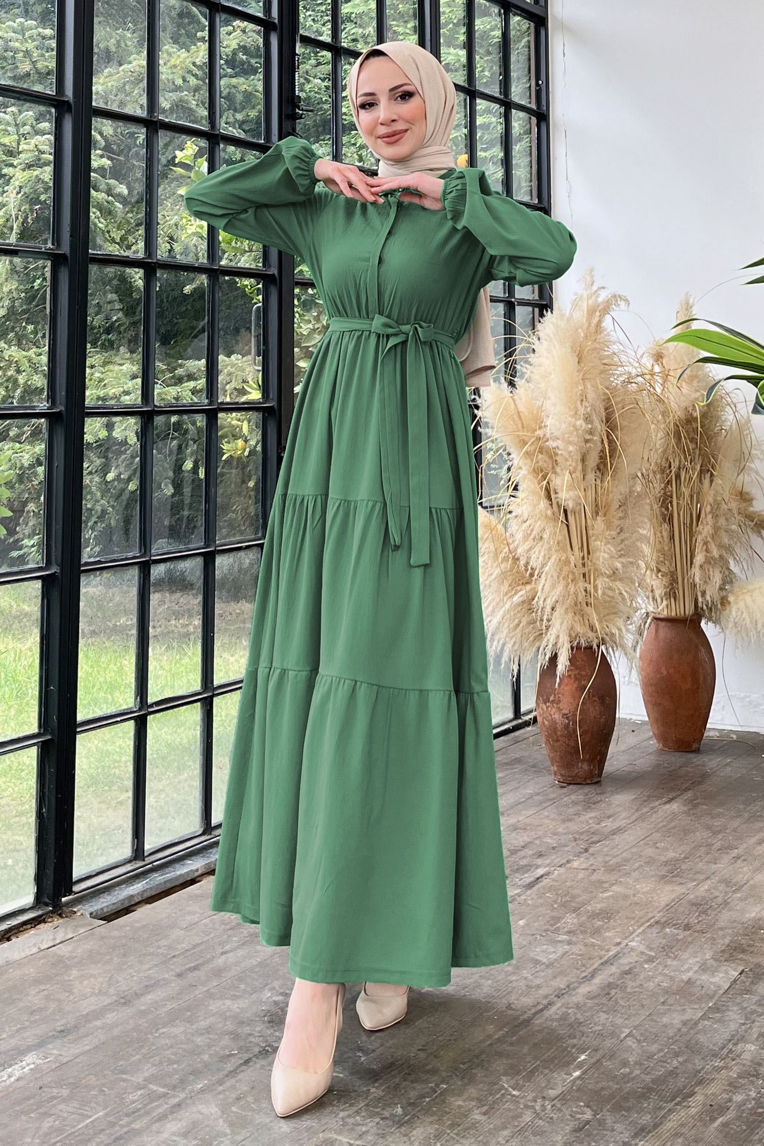 Kuşaklı Kat Kat Elbise - 27345
