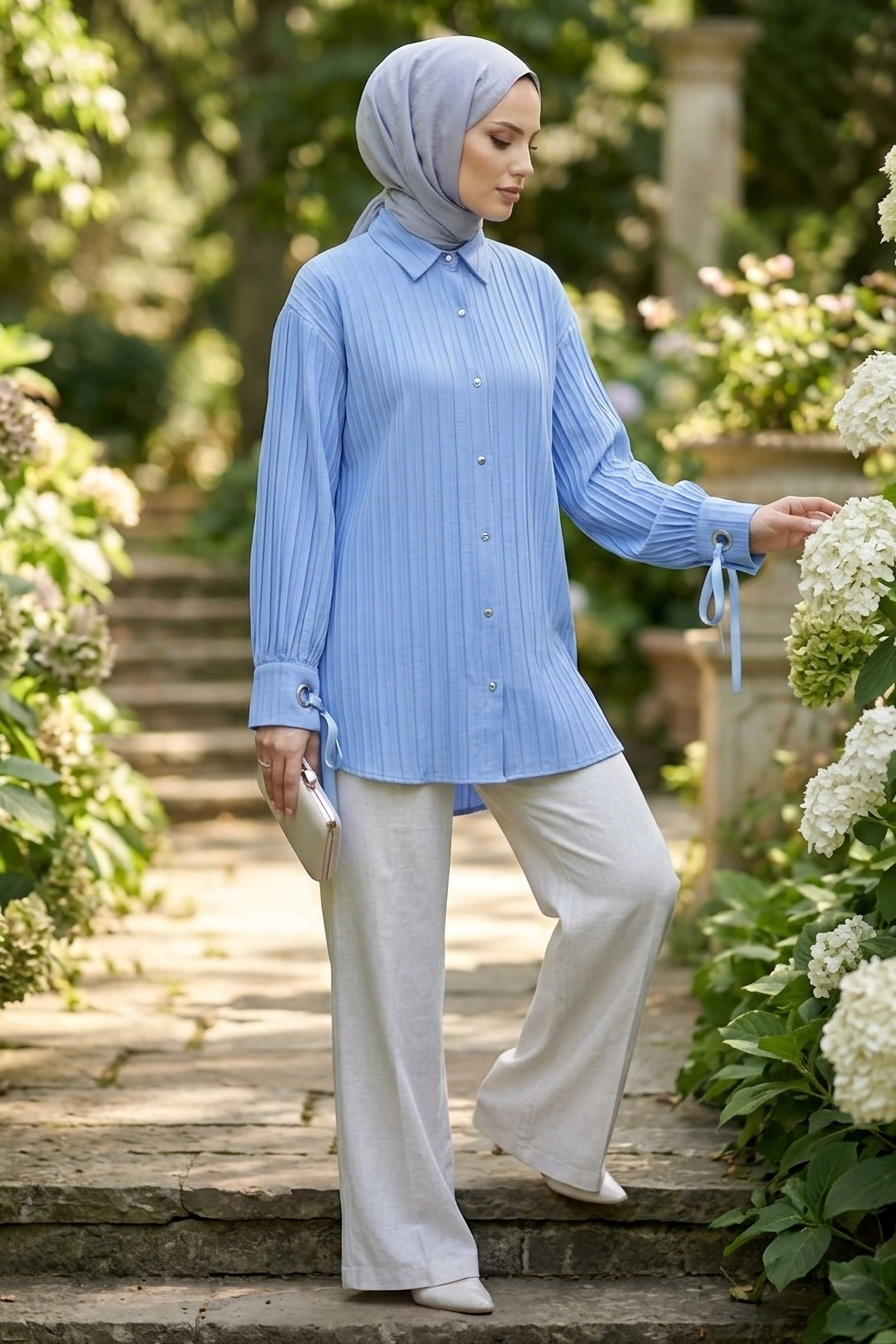Kuşgözlü Detaylı Tunik Bebe Mavi - 2103-BEBE-MAVI