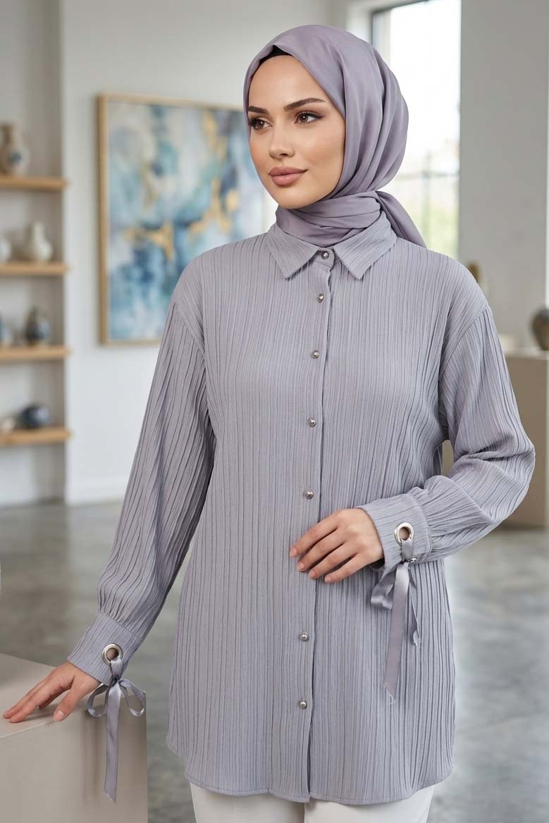 Kuşgözlü Detaylı Tunik Füme - 2103-FUME