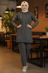 Leopar Şerit Detaylı İki İplik İkili Takım - 2051-FUME - TOFİSA