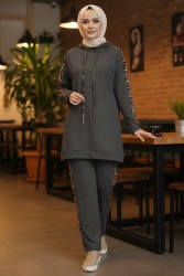 Leopar Şerit Detaylı İki İplik İkili Takım - 2051-FUME - TOFİSA (1)