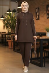 Leopar Şerit Detaylı İki İplik İkili Takım - 2051-KAHVE - TOFİSA (1)