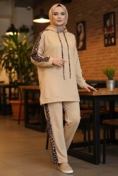 Leopar Şerit Detaylı İki İplik İkili Takım - 2051-KREM - TOFİSA (1)