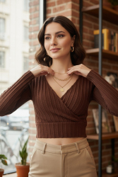 Leysi Crop - 27978-KAHVE - TOFİSA