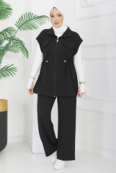 Modal Cepli Yelekli Takım - 28386-SIYAH - TOFİSA