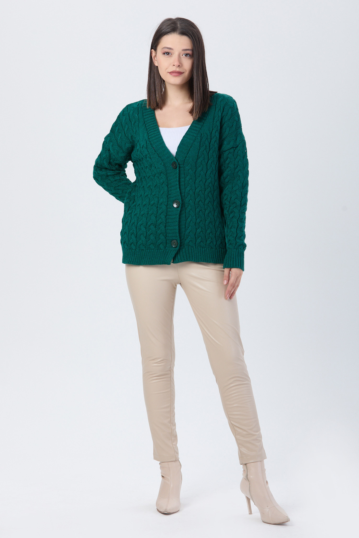 Örgülü Triko Hırka  - 27657