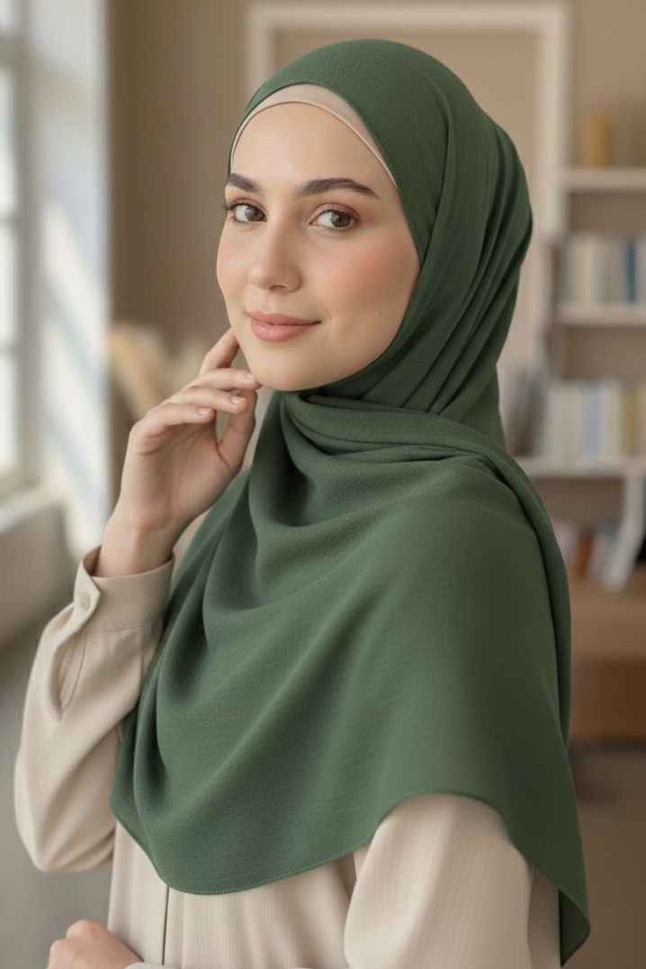 Pamuklu Vual Şal  - 28245-HAKI