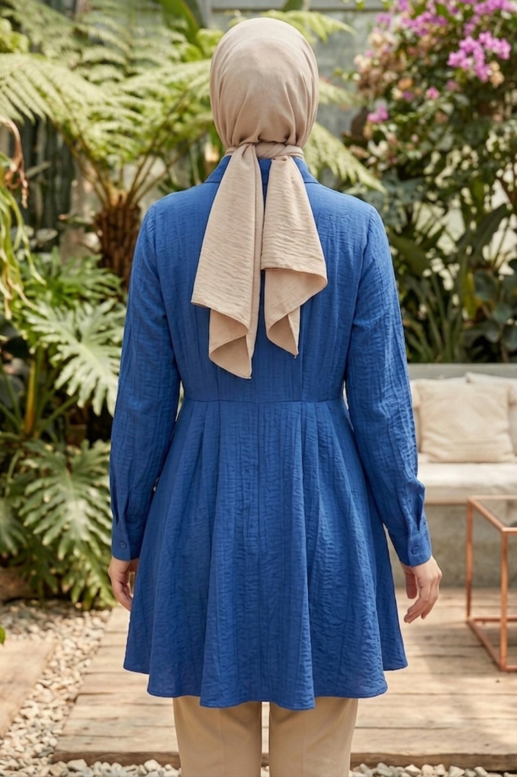 Pile Detaylı Çilek Tunik  - 1312-INDIGO