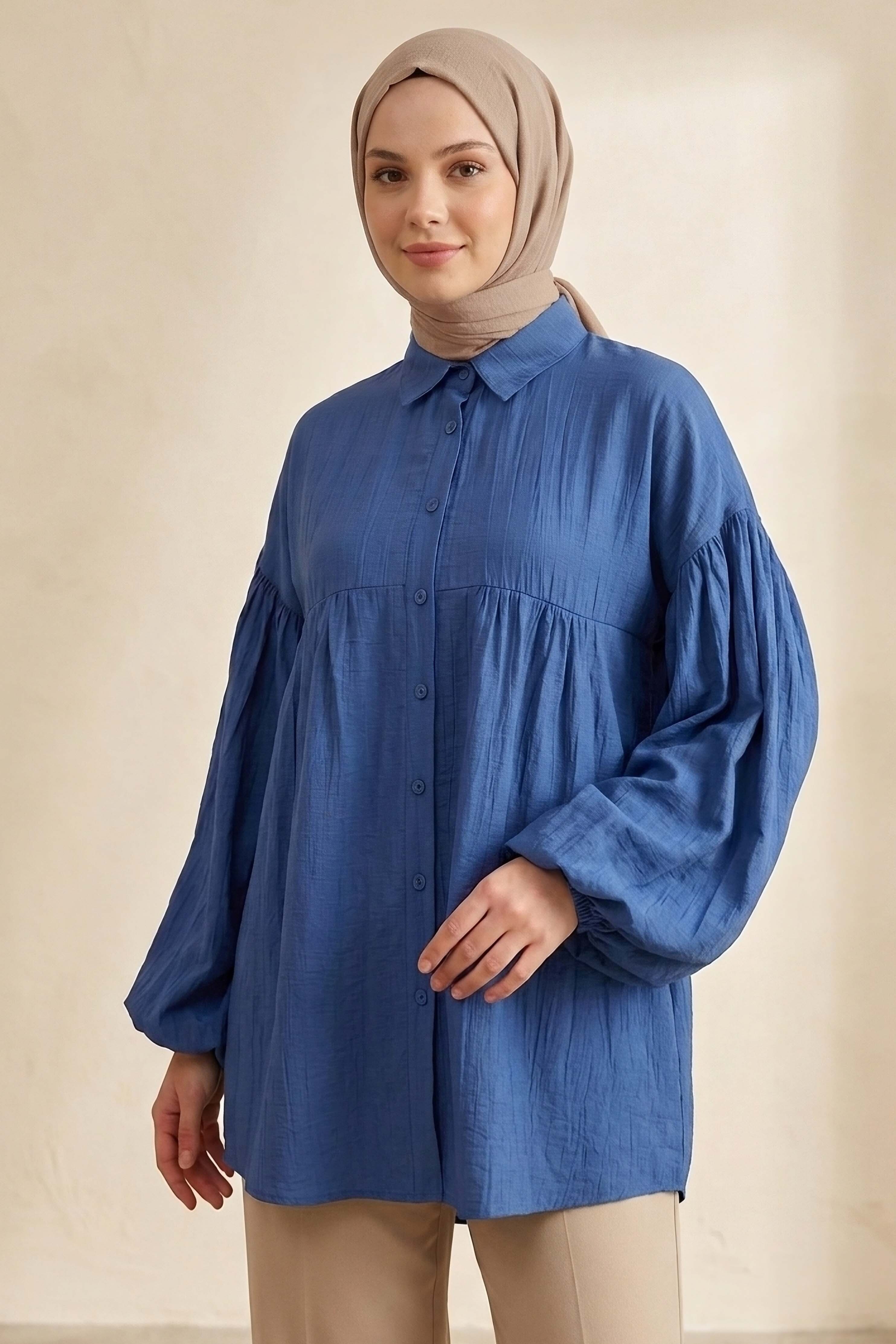 Pile Detaylı Çilek Tunik Indigo - 1319-INDIGO
