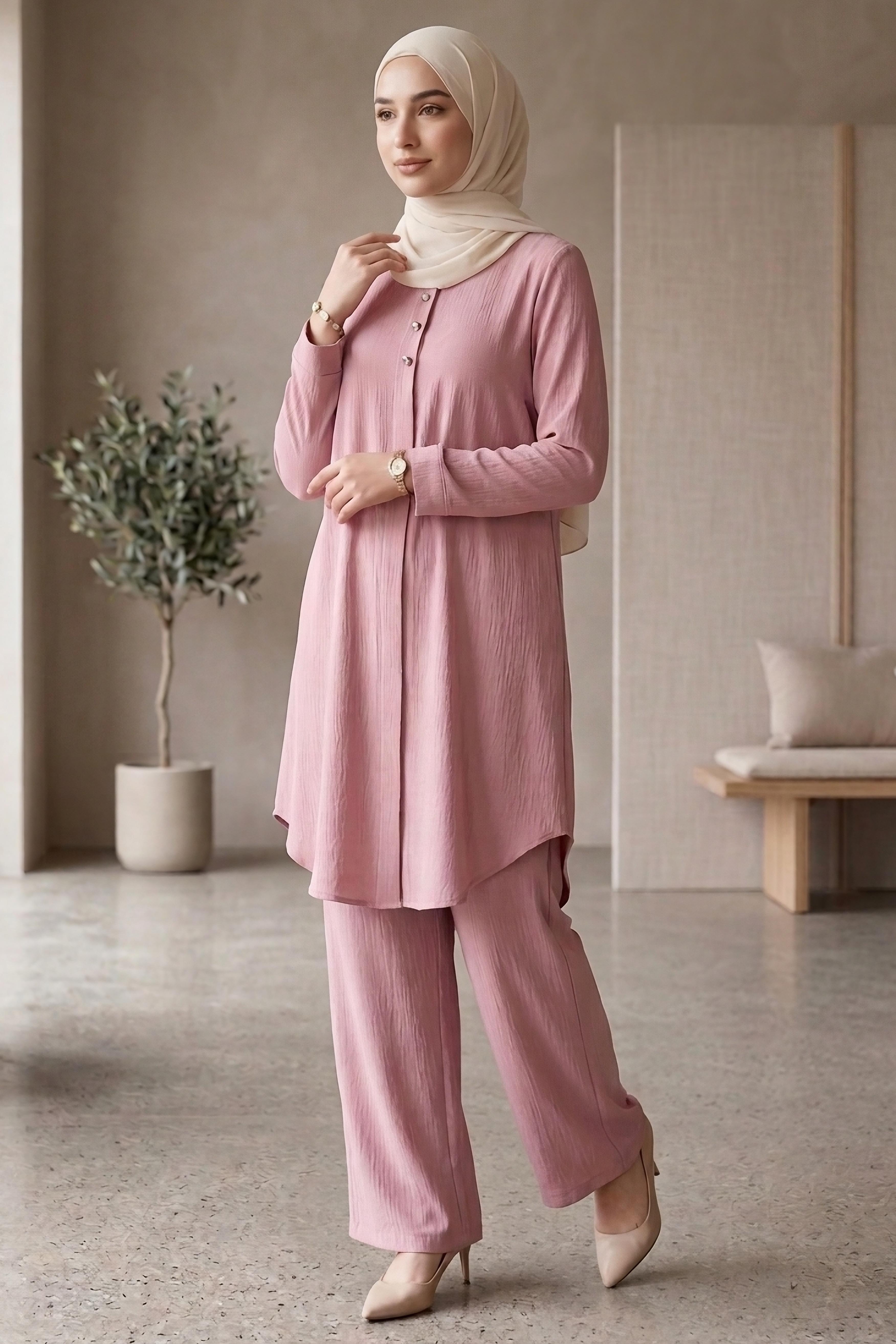Riz Tunik Pantolon İkili Takım Gül - 2129-GUL