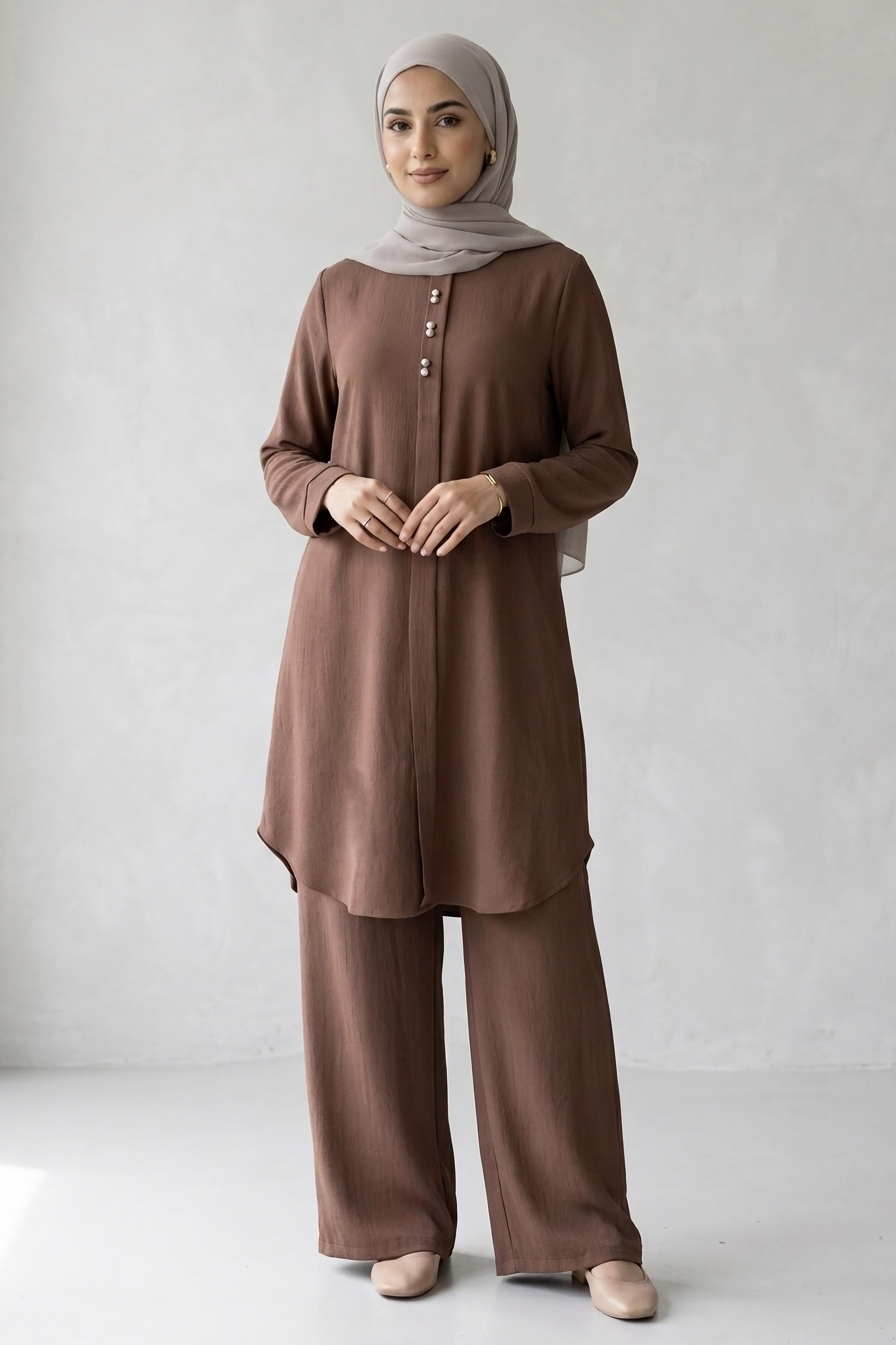 Riz Tunik Pantolon İkili Takım Kahve - 2129-KAHVE