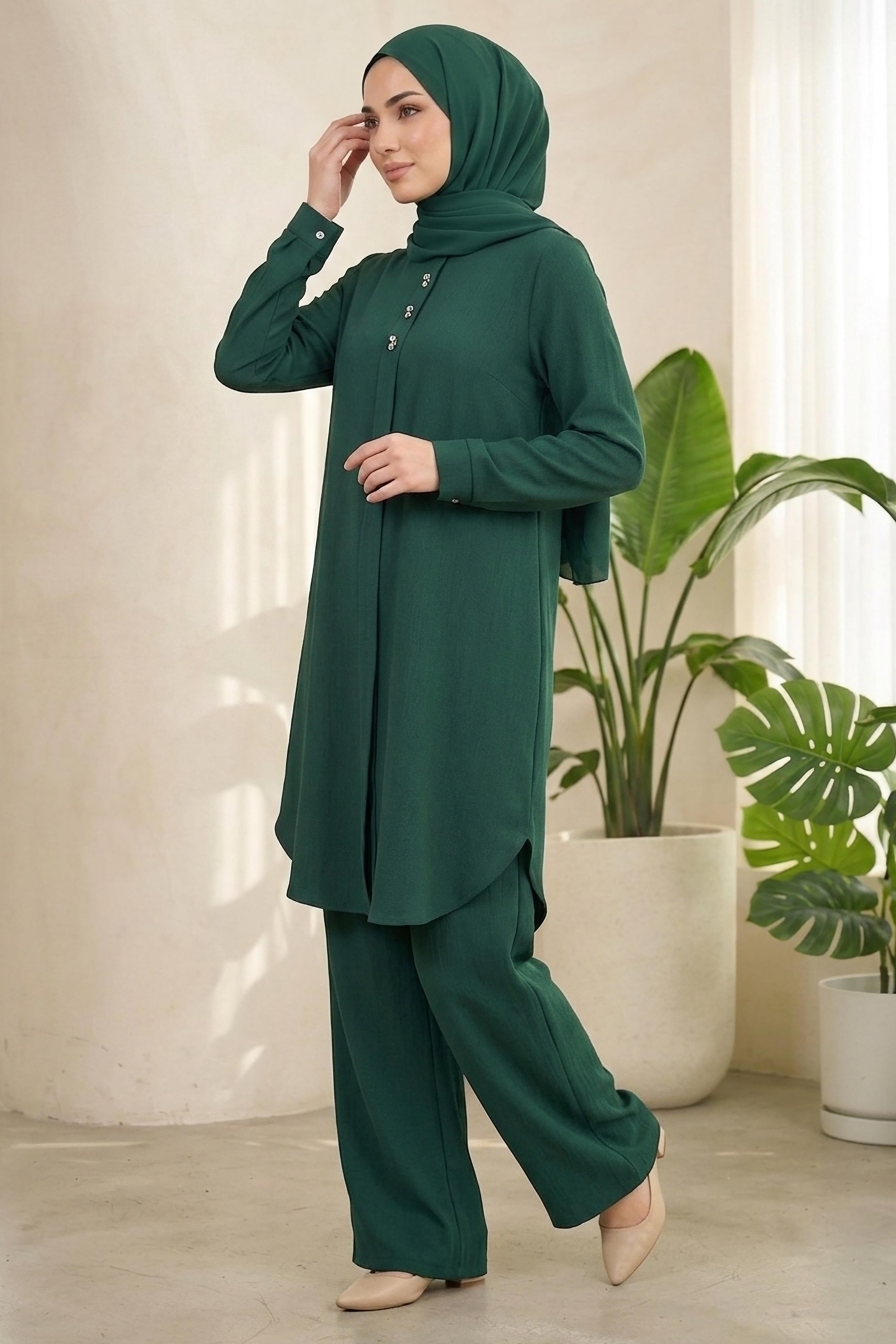 Riz Tunik Pantolon İkili Takım Zümrüt - 2129-ZUMRUT