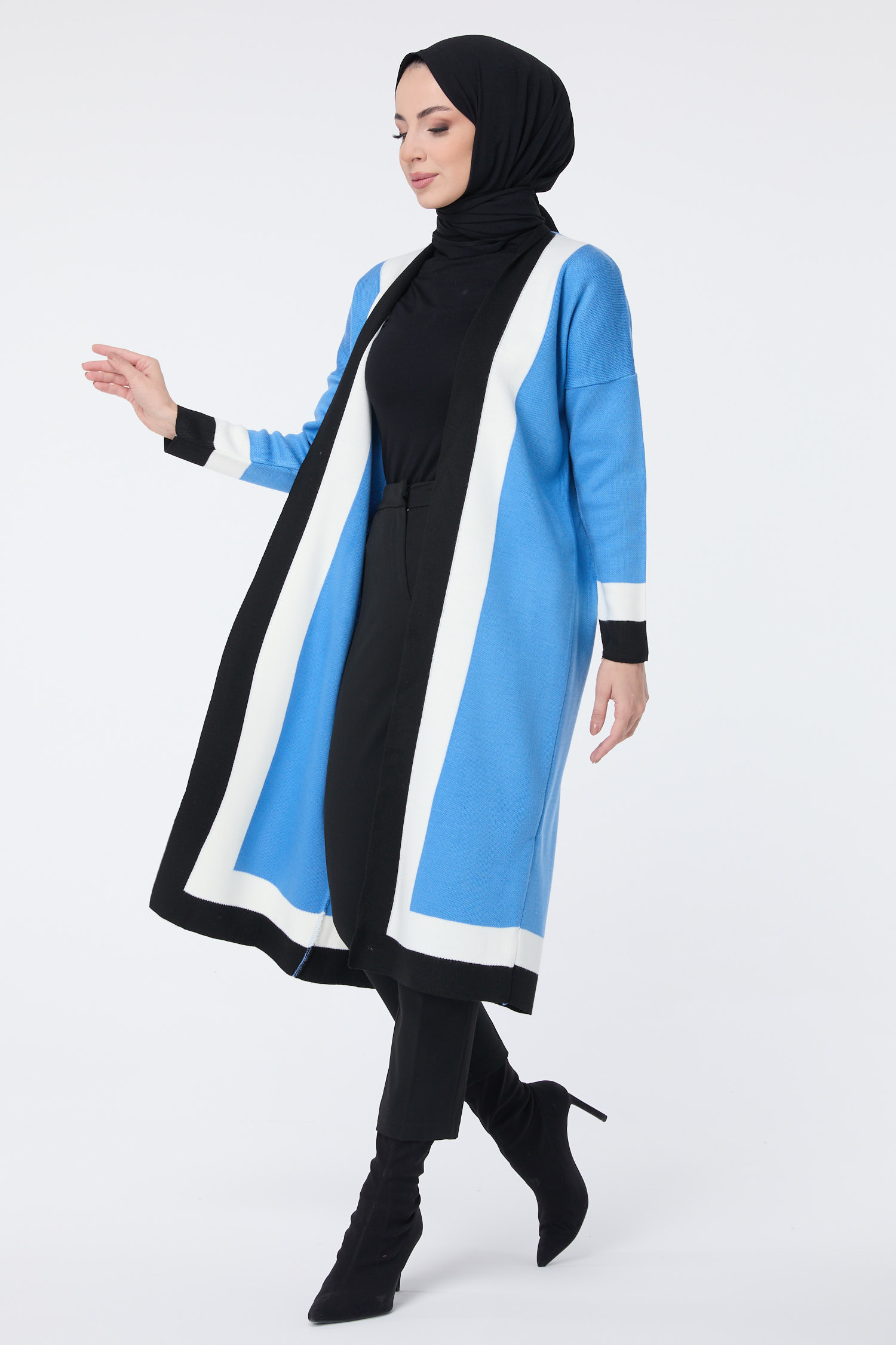 Şerit Detaylı Triko Uzun Hırka  - 27625