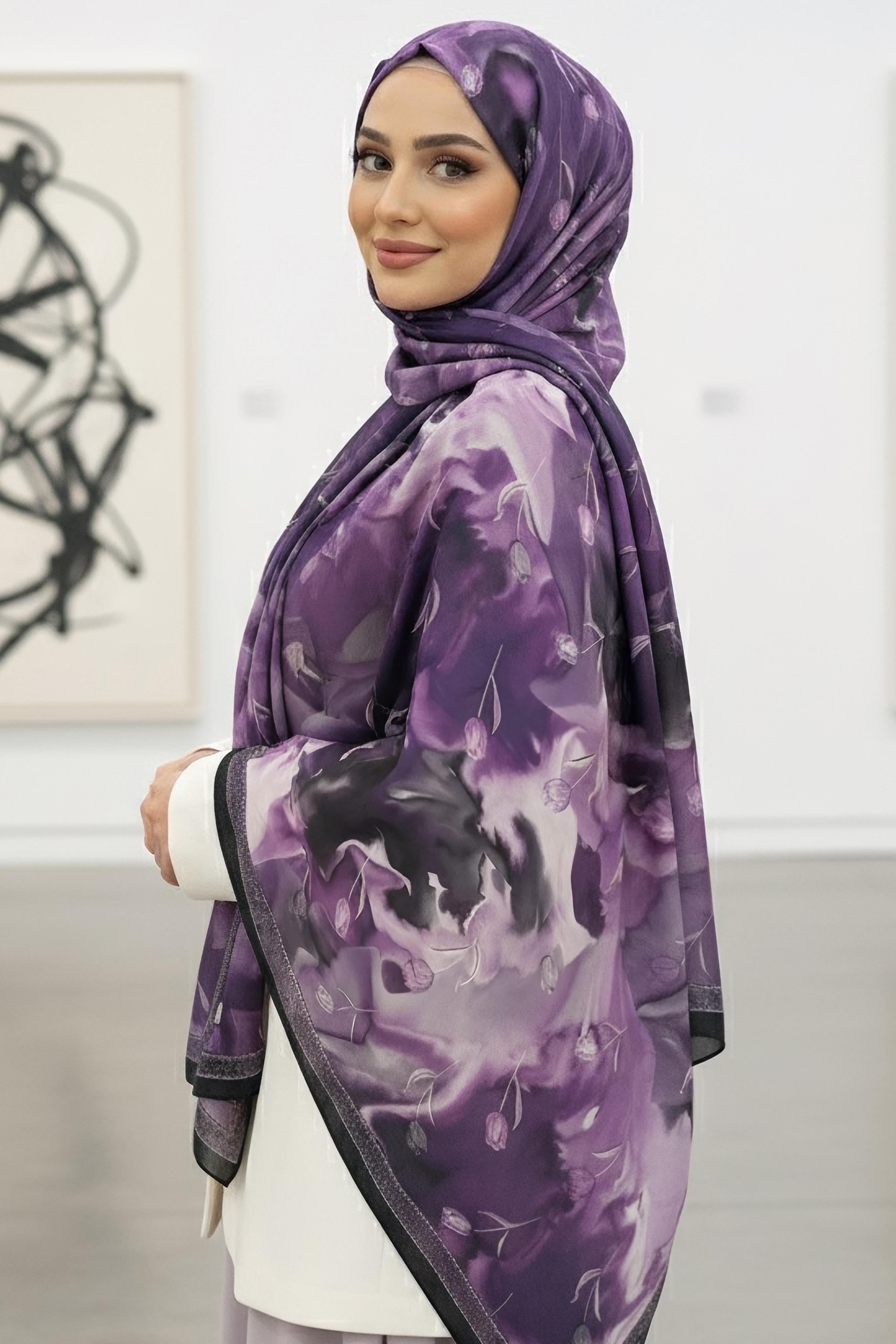 Soft Mist Serisi Pamuk Şal  - 28188-MOR