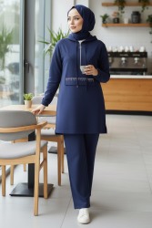 Taş Detaylı Bileği Lastikli Modal İkili Takım - 1001-LACIVERT - TOFİSA