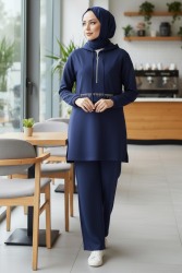 Taş Detaylı Bileği Lastikli Modal İkili Takım - 1001-LACIVERT - TOFİSA (1)