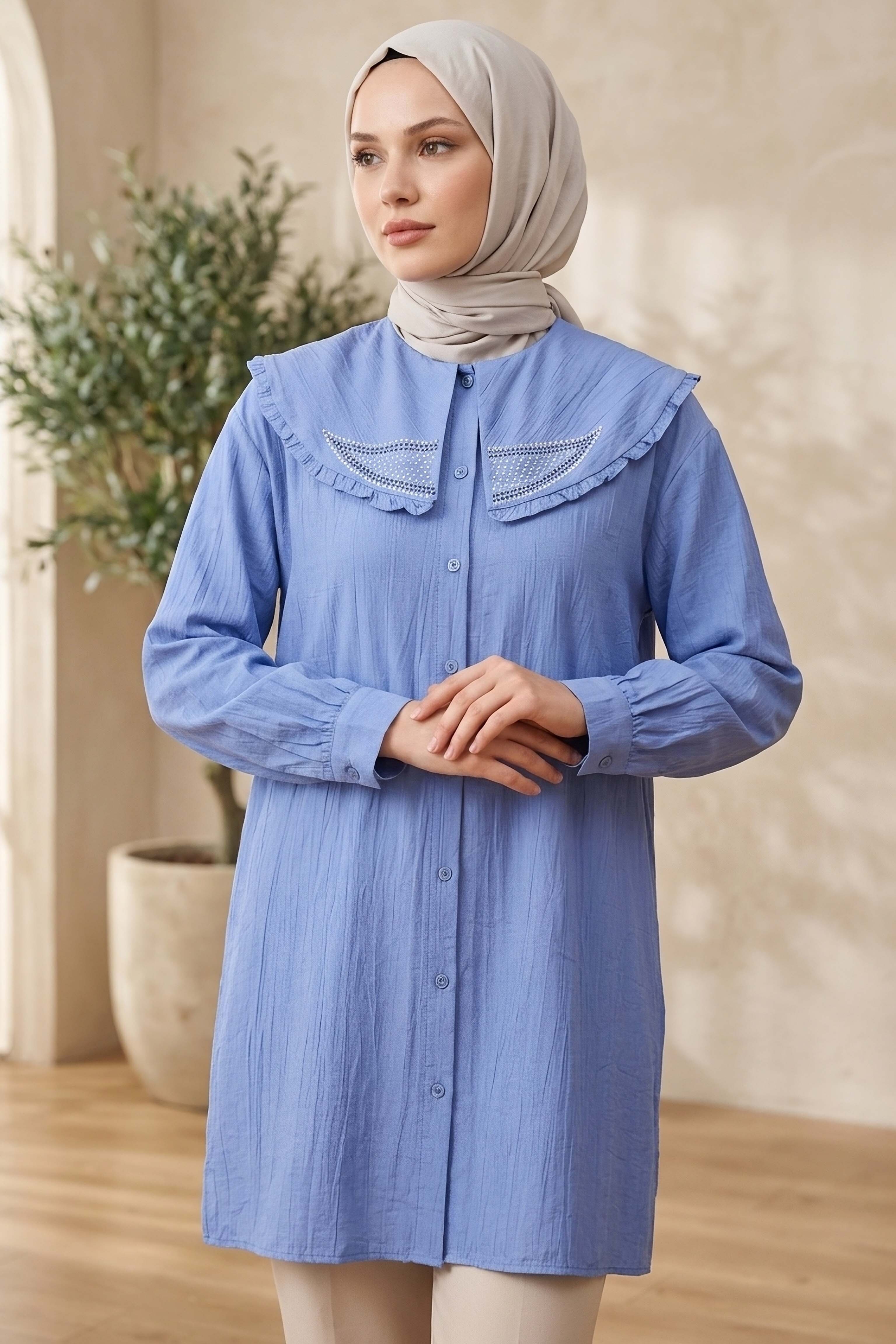 Taş Detaylı Çilek Tunik Bebe Mavi - 1326-BEBE-MAVI
