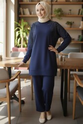 Taş Detaylı Modal İkili Takım - 28045-LACIVERT - TOFİSA (1)