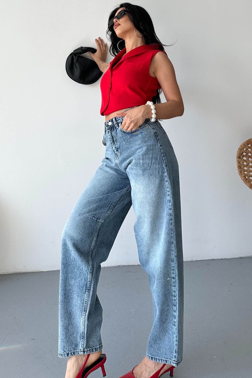 Tokalı Baggy Kot Pantolon  - 27297