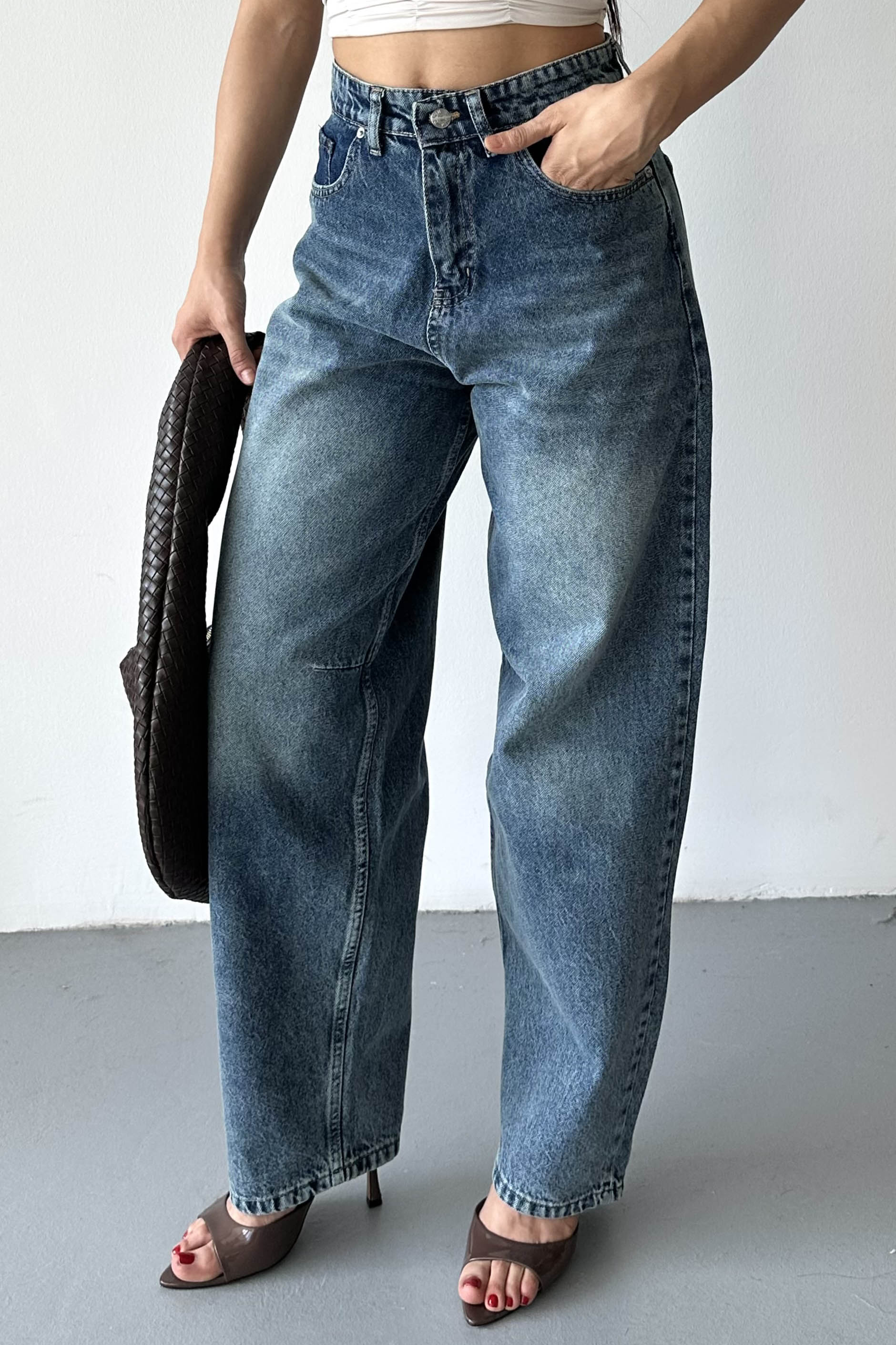 Tokalı Baggy Kot Pantolon  - 27297