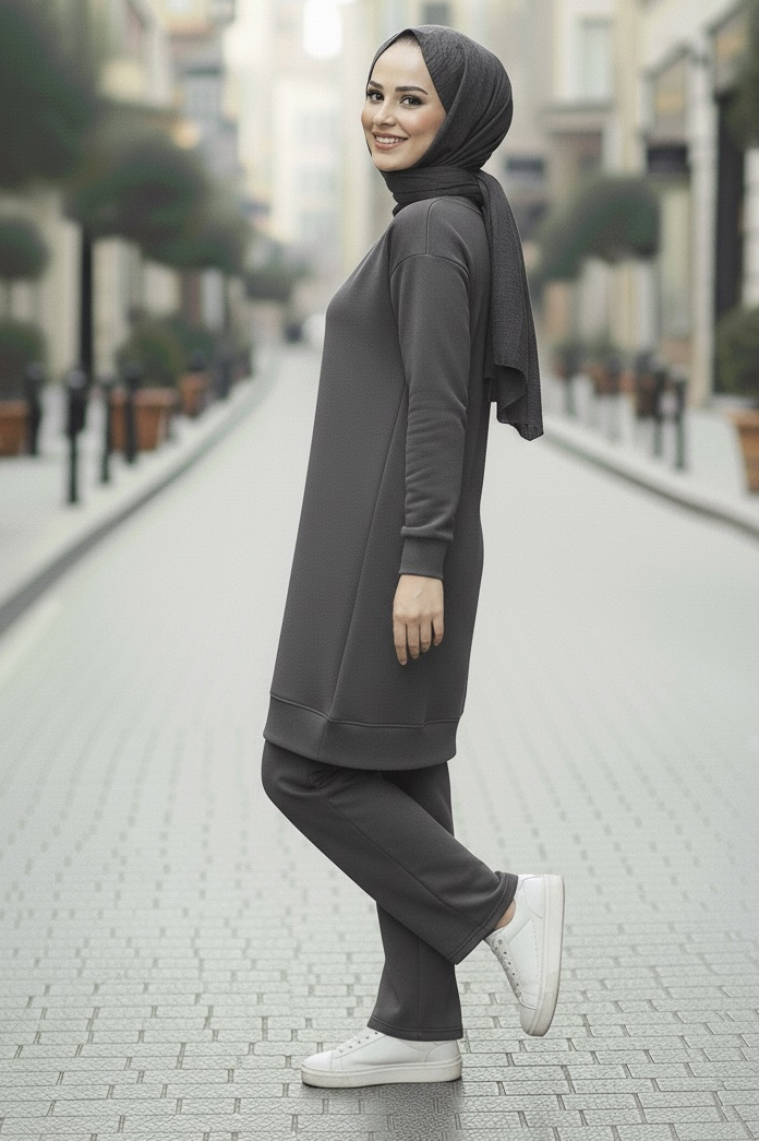 Tunik Pantolon Modal İkİli Takım  - 28004-GRI